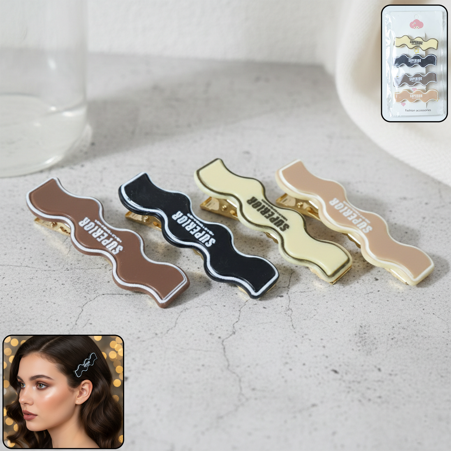 Fashion Hair Clips for Women & Girls - 4 Pc Curved Snap Style - Happy Price - Image 2