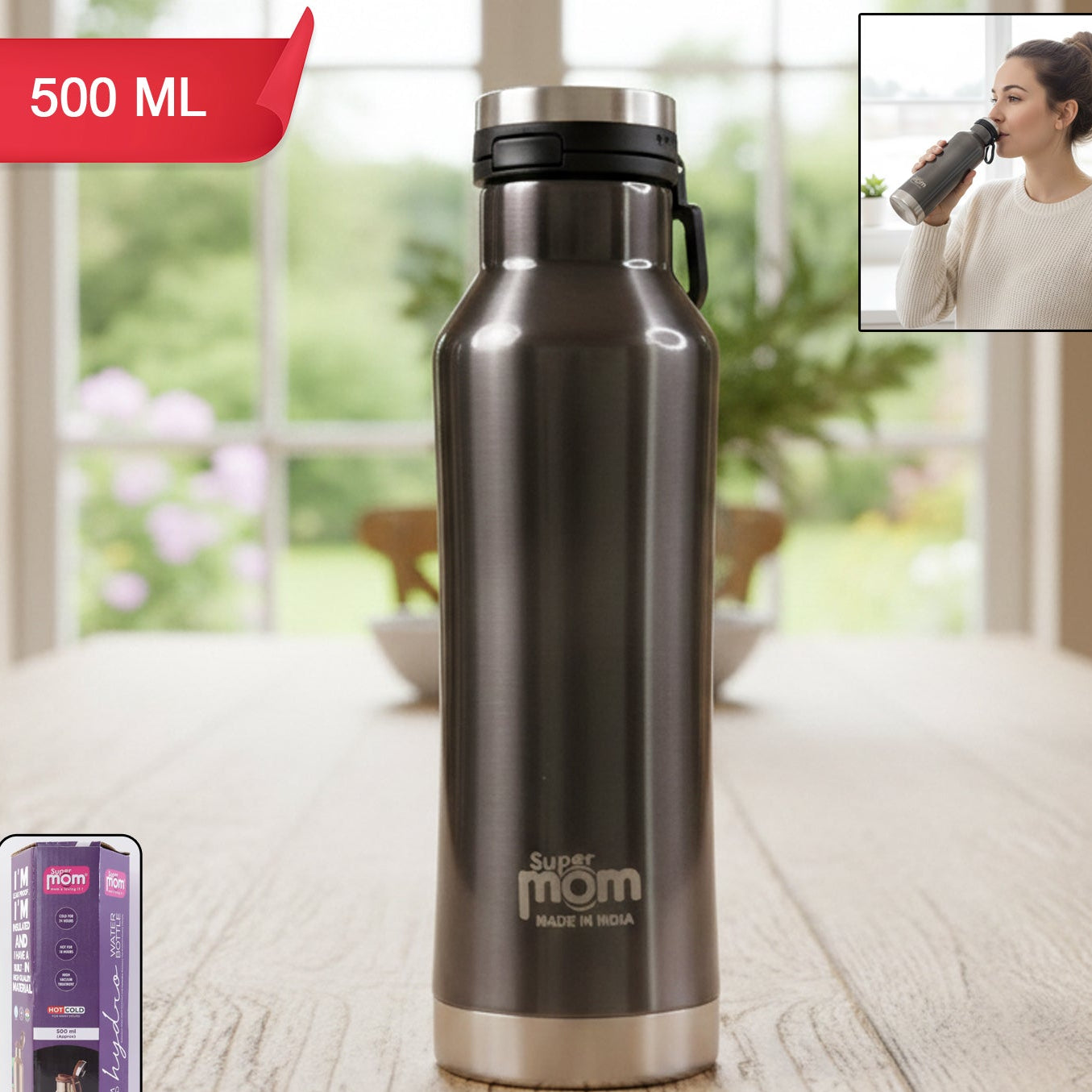500 ML Stainless Steel Insulated Water Bottle with Flip Lock Lid - Hot & Cold Vacuum Flask for Travel & Daily Use (1 Pc) - Happy Price - Image 1
