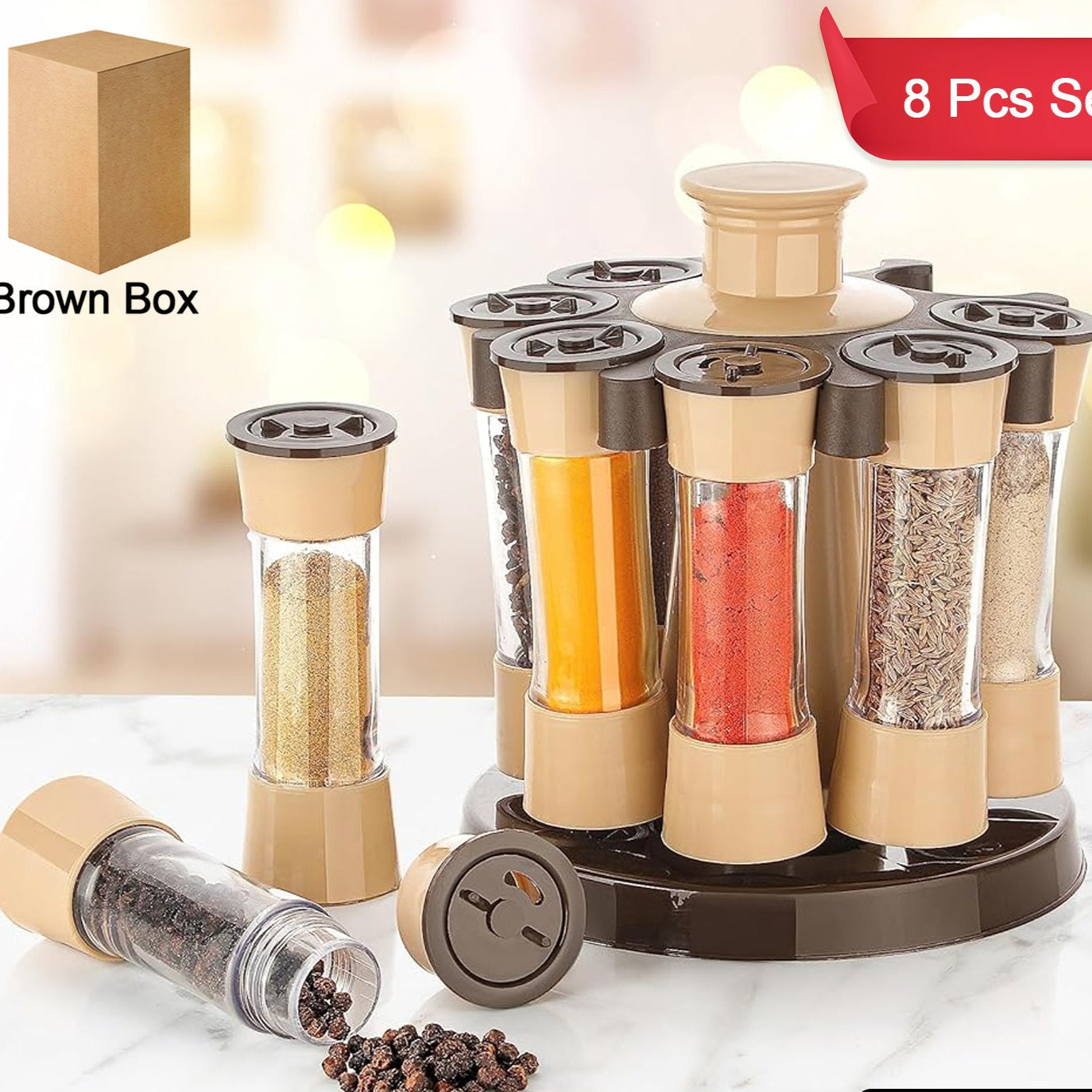 360 Revolving Spice Rack For Kitchen And Dining Table 8 Spice Jars - Happy Price - Image 1