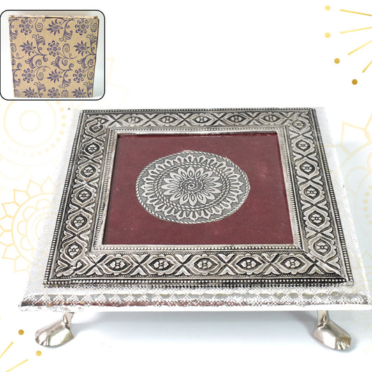 Silver - Square Pooja Chowki Patla  Bajot (2020 Cm  1 Pc) - Happy Price - Image 1