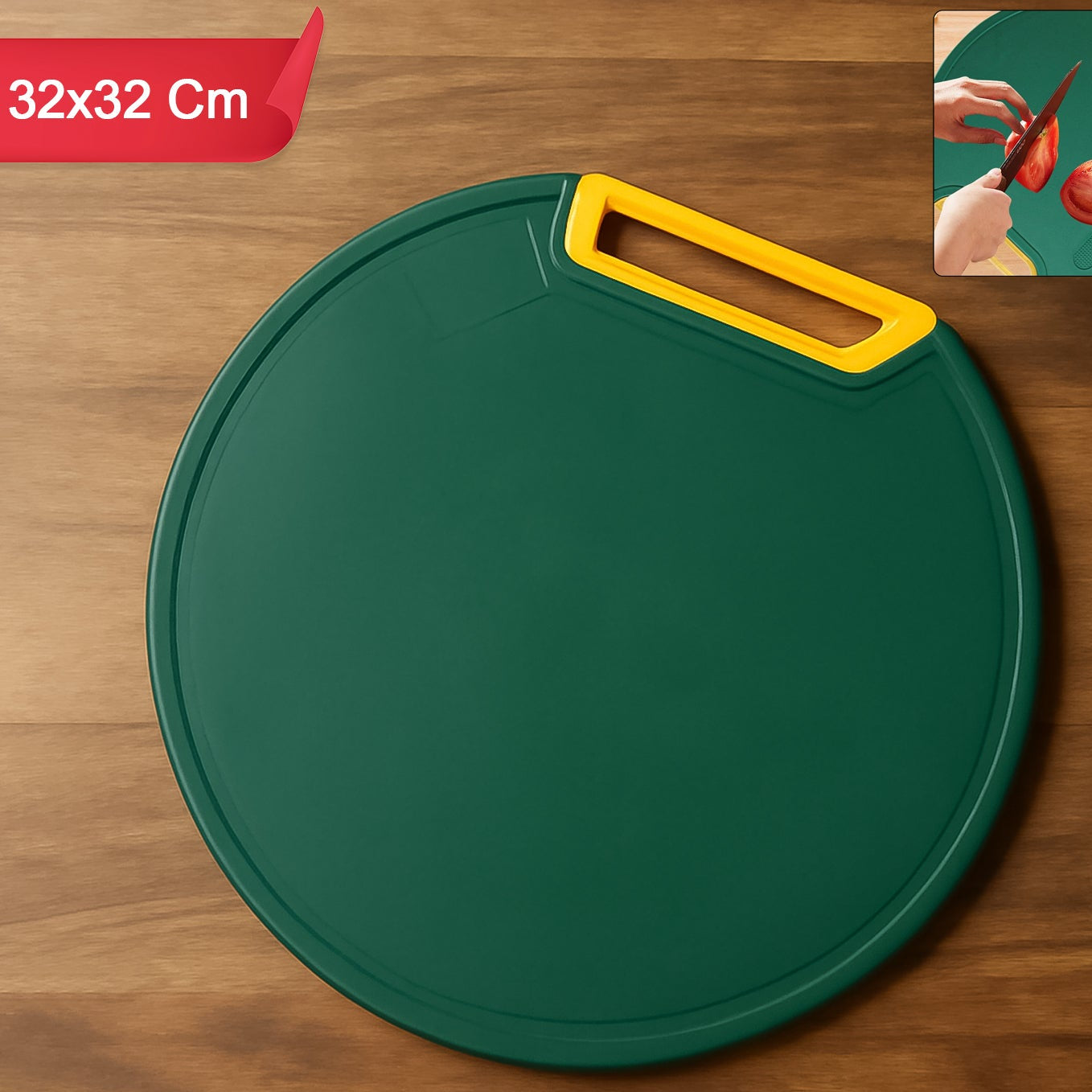 Round Multipurpose Cutting Board (32x32 cm, 1 Pc) – Anti-Slip, Food-Grade Chopping Board with Handle for Vegetables, Fruits & Meat - Happy Price - Image 1