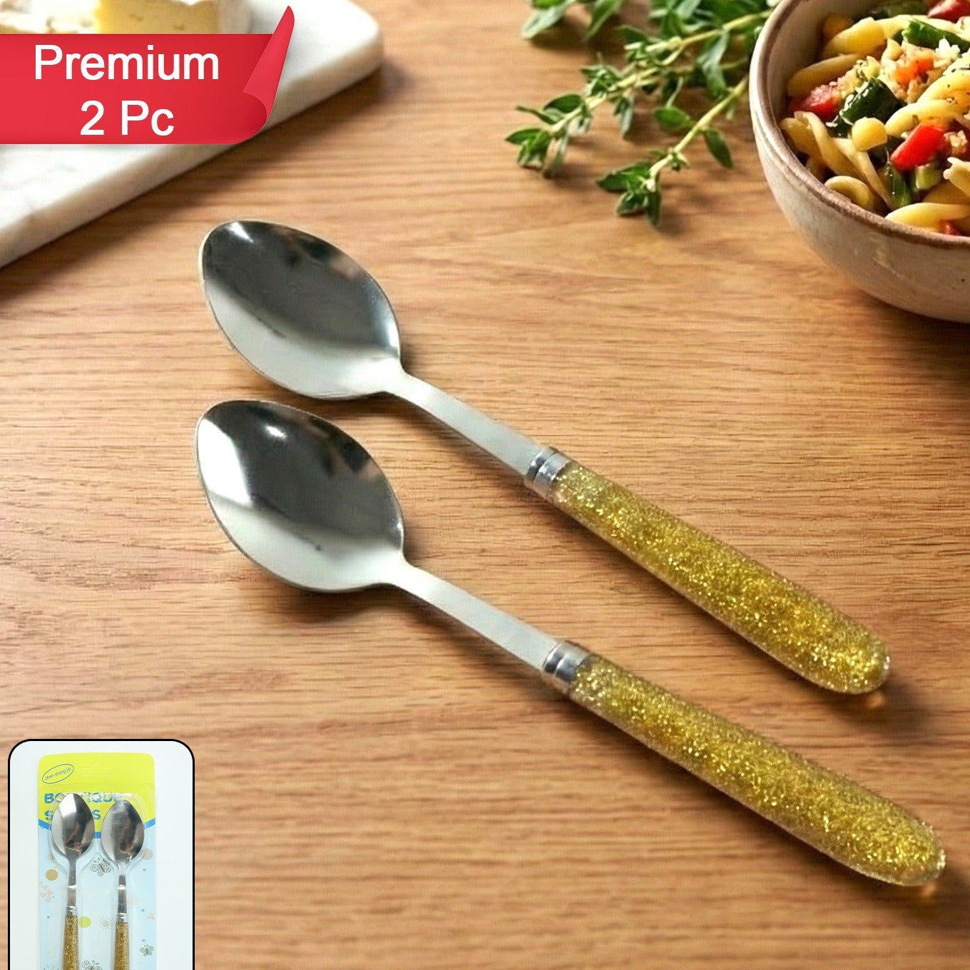 Set of 2 Stainless Steel Dining Spoons with Decorative Handles - Happy Price - Image 1