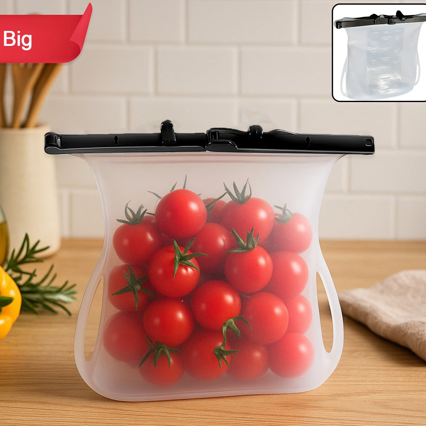 Reusable Silicone Food Storage Bag Set Leakproof Lock Reusable Flat Bottom Freezer Bags Sandwich Bags Silicone Food Grade Kids Snack Bags Bpa Free Microwave Dishwasher Safe (1 Pc) - Happy Price - Image 1