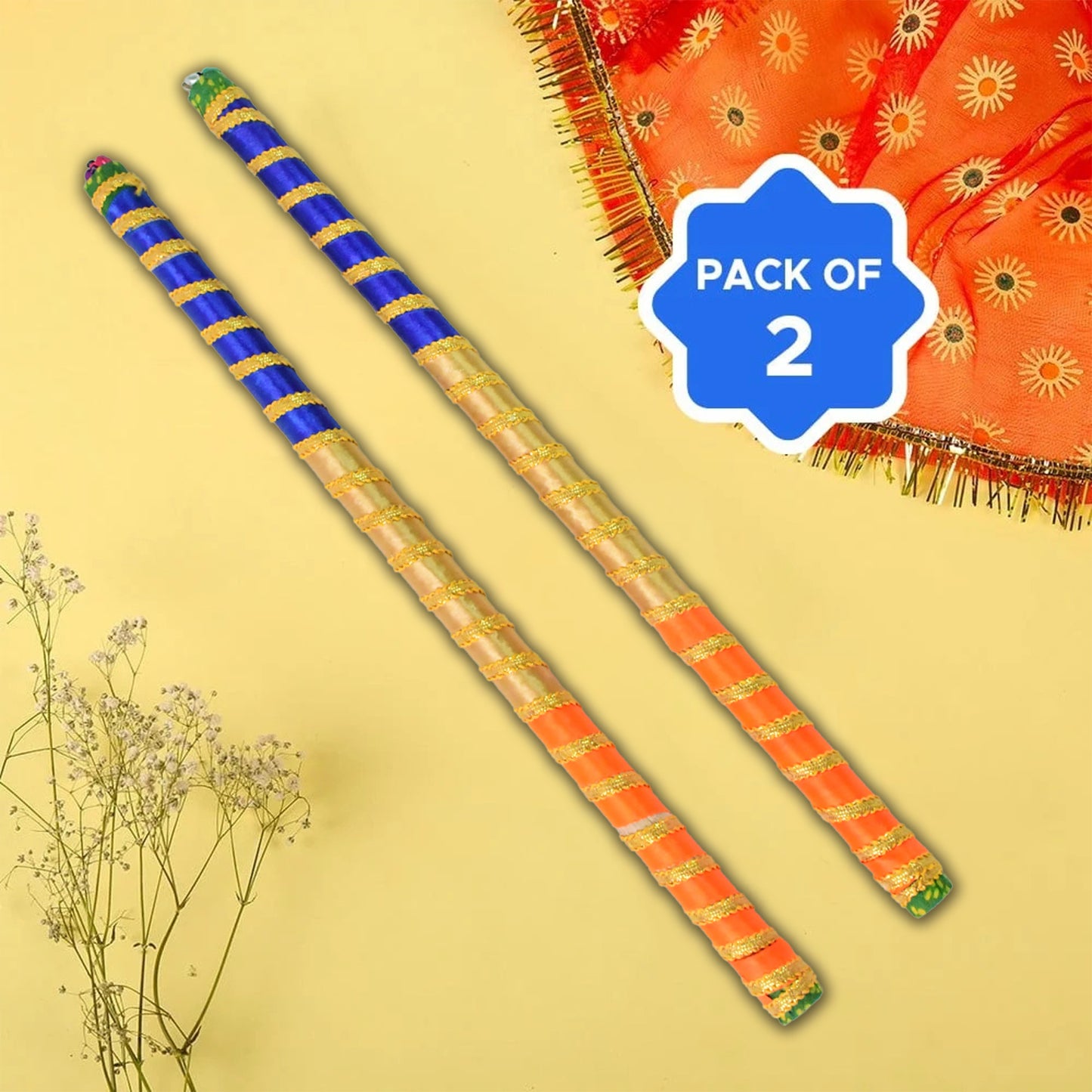 Traditional Decorative Dandiya Sticks Pair For Navratri Garba (2 Pc) - Happy Price - Image 4