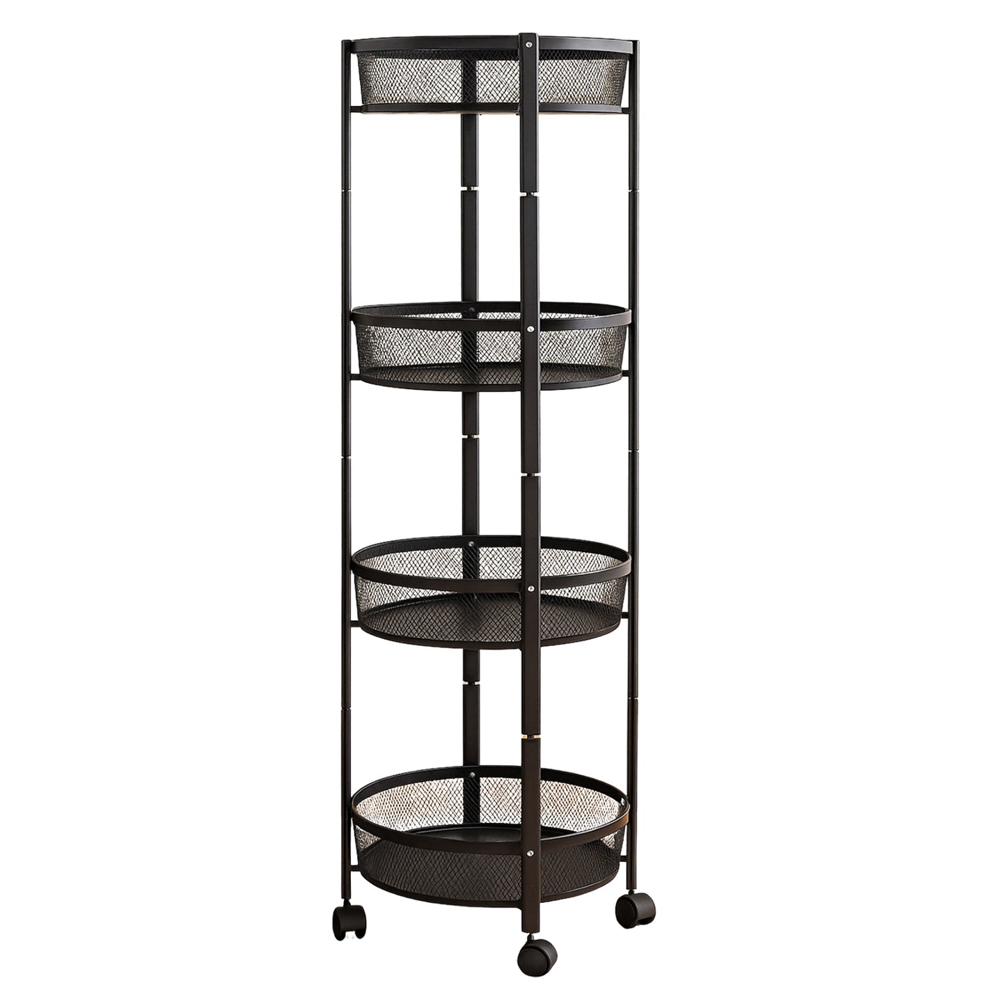 4-layer Round Metal Mesh Storage Organizer Rack With Wheels (1 Pc) - Happy Price - Image 2