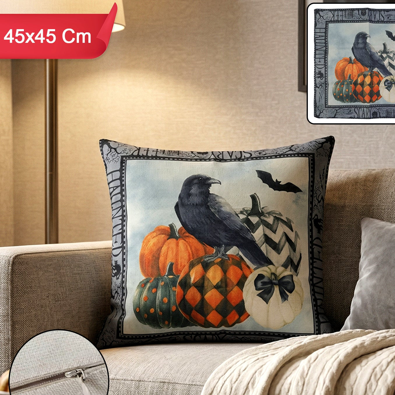 45x45 Cm Decorative Printed Cushion Pillow Cover With Zipper (1 Pc)