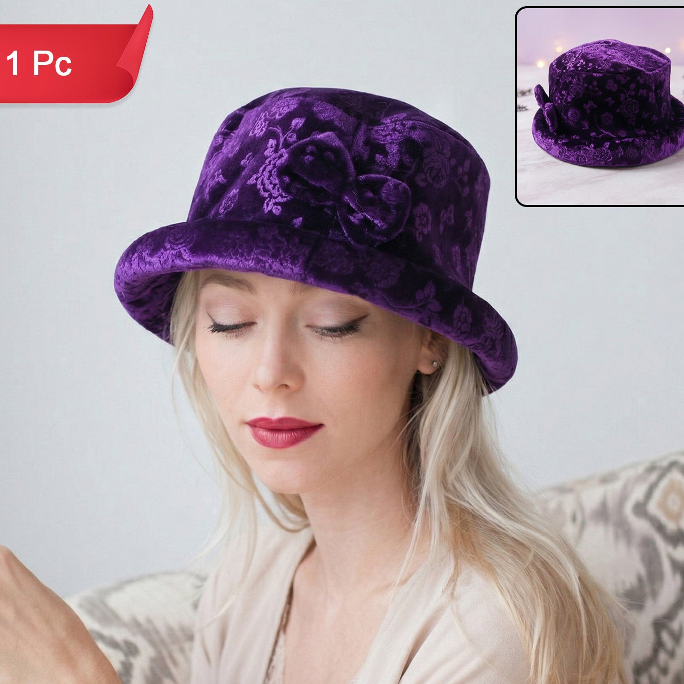 Premium Velvet Designer Bucket Hat For Women (1 Pc)