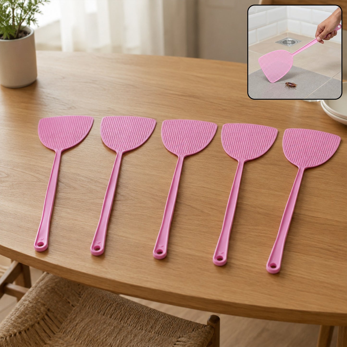 5 Pcs Manual Fly Swatter Set - 39 Cm Long Handle Pest Control Tool - Happy Price - Image 2