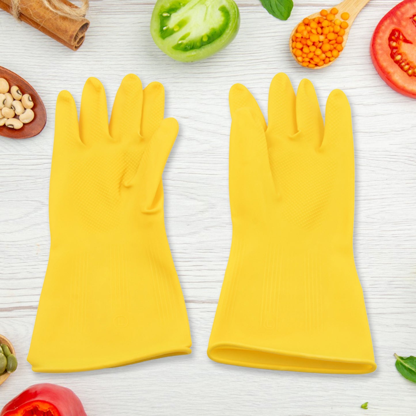 Multipurpose High Grade Rubber Reusable Cleaning Gloves Reusable Rubber Hand Gloves I Latex Safety Gloves I For Washing I Cleaning Kitchen I Gardening I Sanitation I Wet And Dry Use Gloves (1 Pair 98 Gm) - Happy Price - Image 5