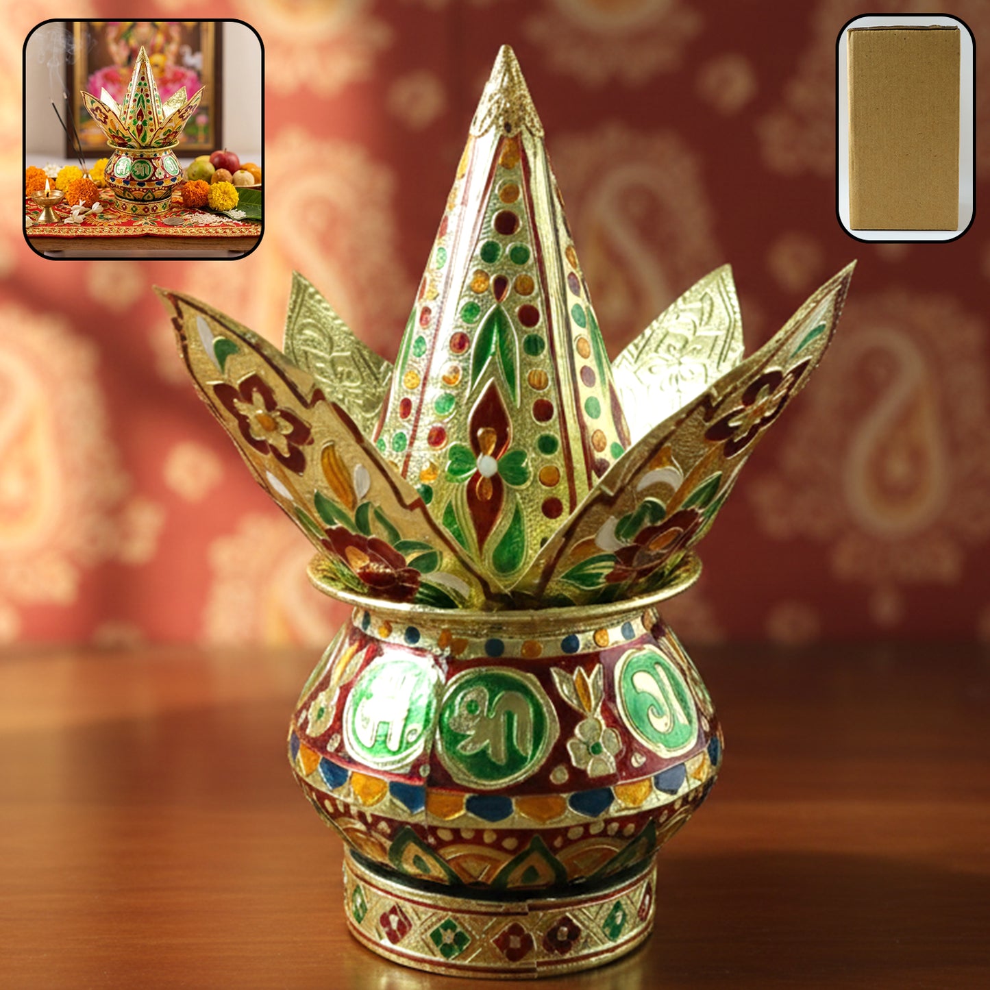 Decorative Pooja Kalash Set with Lotus Crown - 1 Set for Auspicious Occasions - Happy Price - Image 2