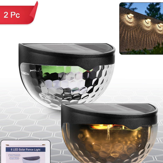 6 Led Solar Powered Wall Mount Fence Light With Honeycomb Shade Design (2 Pc Set) - Happy Price - Image 1