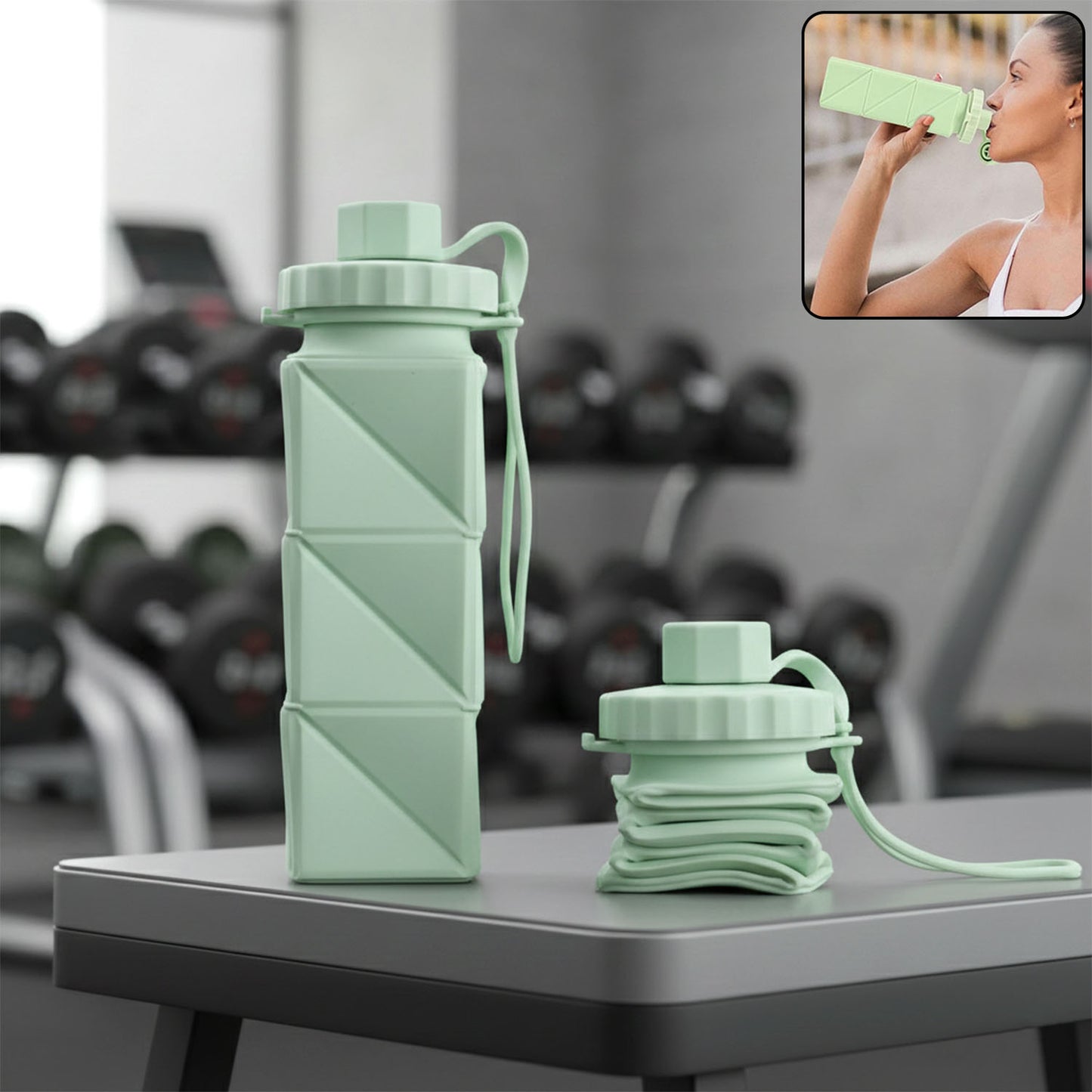 Collapsible Water Bottle with Strap - 1 Pc - Happy Price - Image 2