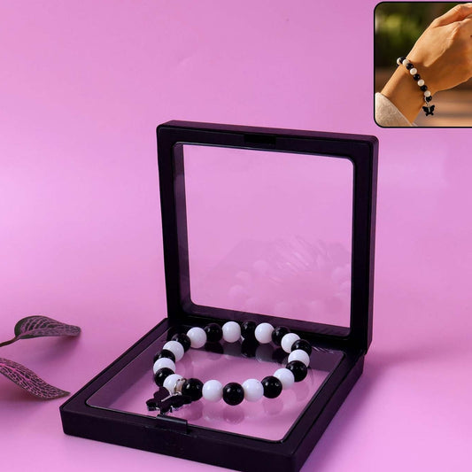 Black and White Beaded Bracelet with Cross Pendant (1 Pc) - Happy Price - Image 1