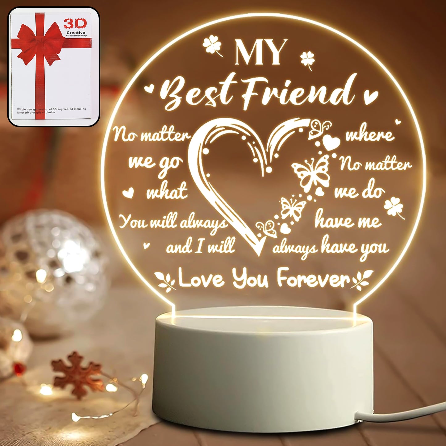 3D Illusion LED Night Lamp - Heart & Best Friend Design - Happy Price - Image 3