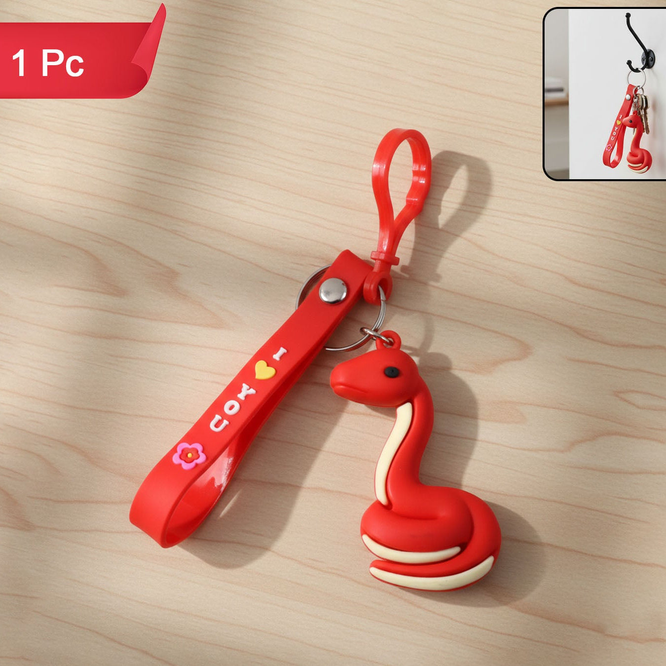 Cute Cartoon Snake Keychain with "I Love You" Strap - 1 Pc - Happy Price - Image 1