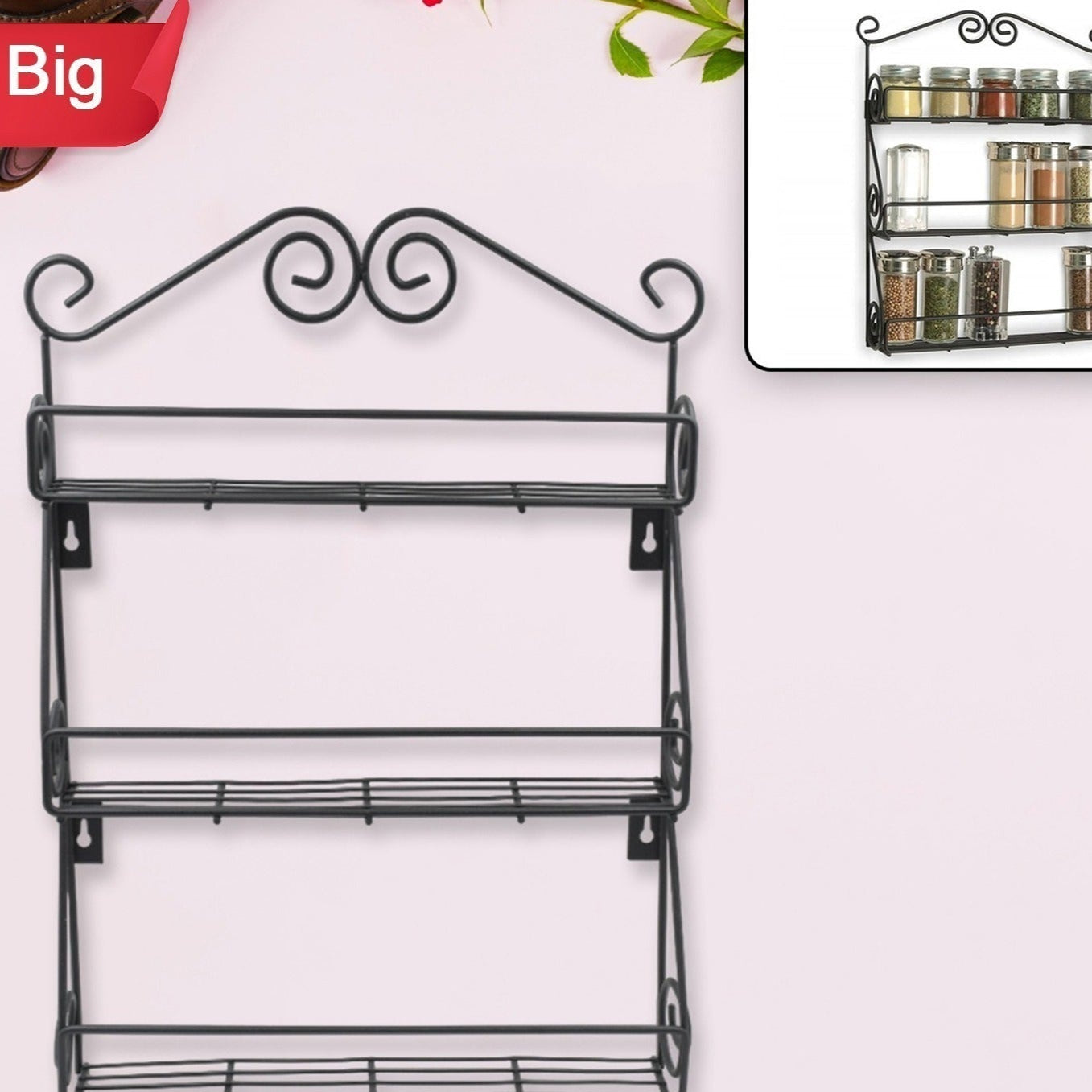 Big Wall Mounted Iron Wall Shelf With 3 Storage Racks For Kitchen Pantry Cabinet Counter Top Or Free Standing Rack Holder For Kitchen - Happy Price - Image 1
