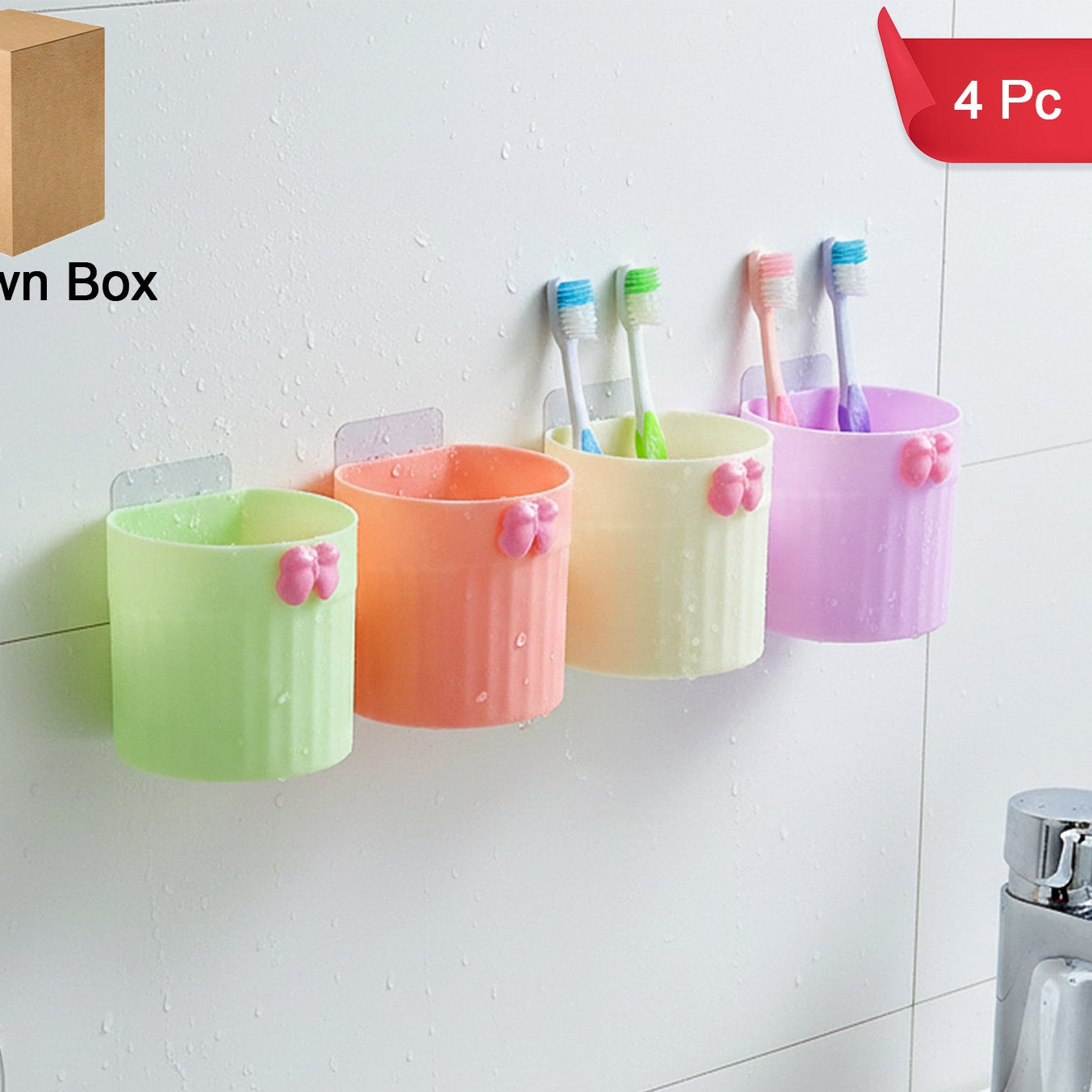 Wall Mounted Toothbrush Holder Set - 4 Pc Organizer for Bathroom - Great Price - Image 1