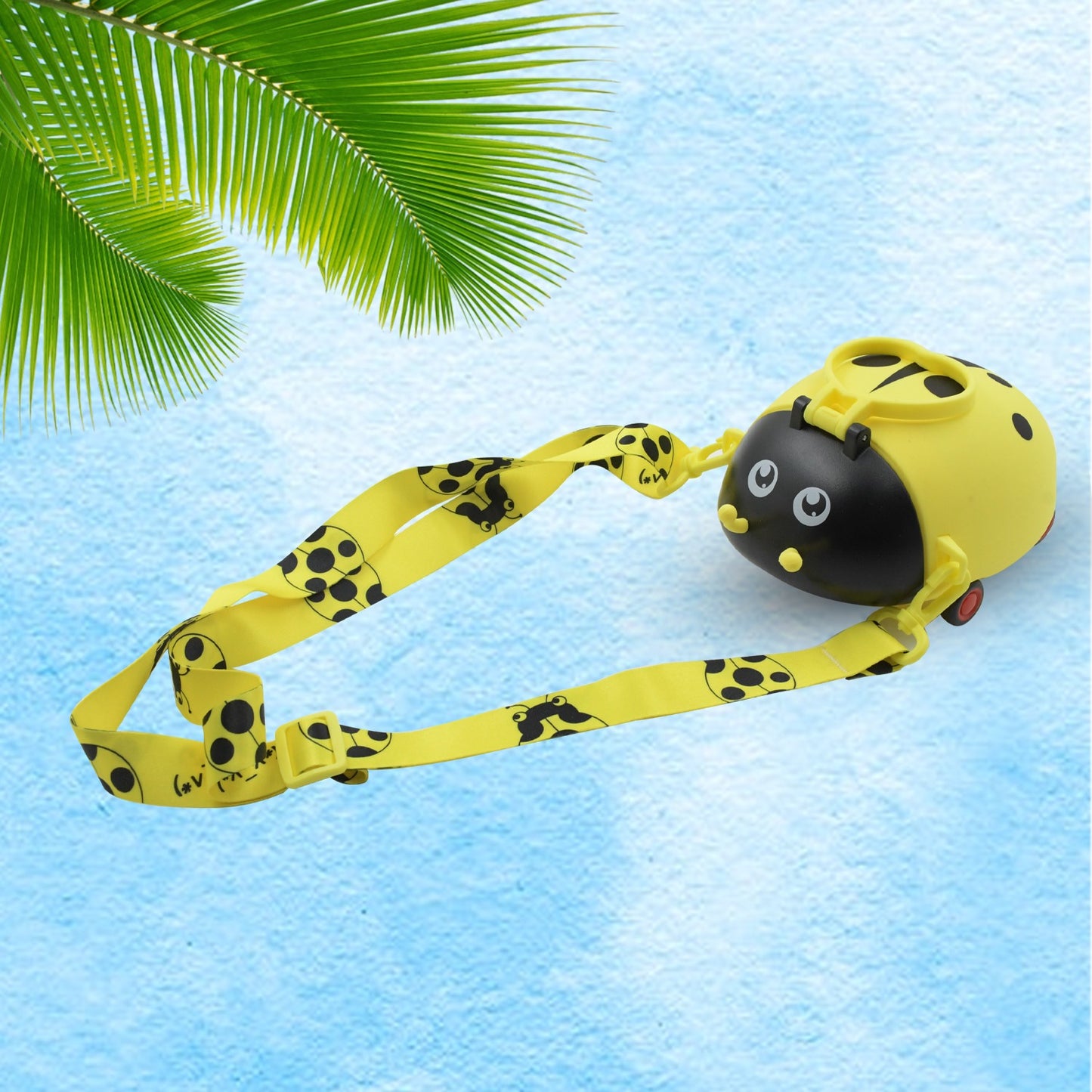 Cute Plastic Bug Shape Water Bottle With Adjustable Shoulder Strap 4 Wheel   Straw Portable Drinking Cup Water Bottle For Kids  Water Bottle  Return Gift For Kids  Water Bottle With Straw  School Kinds Water Bottle (1 Pc) - Happy Price - Image 3