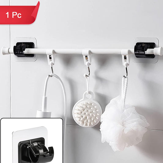 Adjustable Bathroom Hanging Rod with Hooks - No-Drill Wall Mount (1 Pc) - Happy Price - Image 1