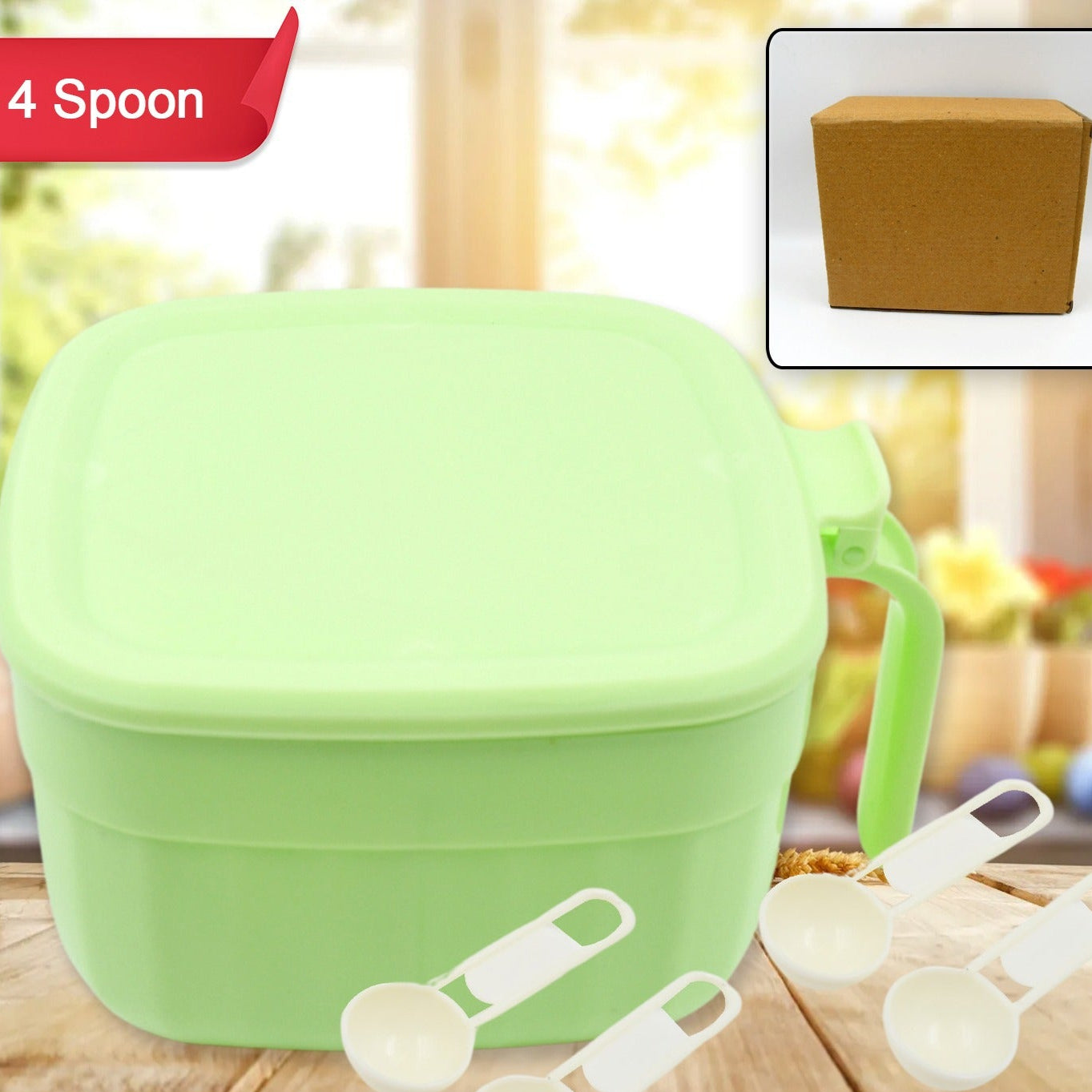 Multipurpose Dry Fruit Set Chocolate Snacks Storage Box Masala Box For Home And Kitchen Airtight Dry Fruit Plastic Storage Container Tray Set With Lid  4 Compartment 4 Spoon Container For Sweets Chips Cookies  (1 Pc) - Happy Price - Image 1