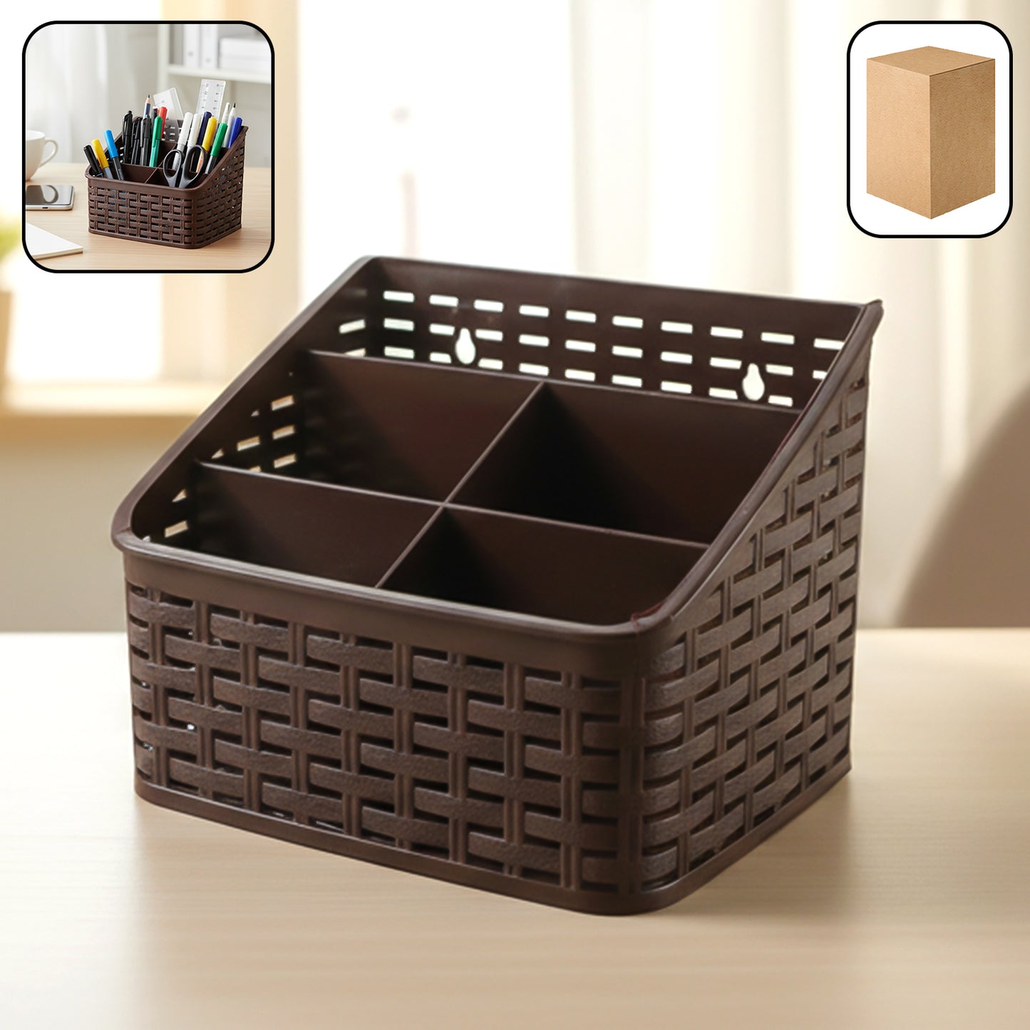 5 Section Desk Organizer Basket - Multipurpose Storage for Office & Home (1 Pc) - Happy Price - Image 2
