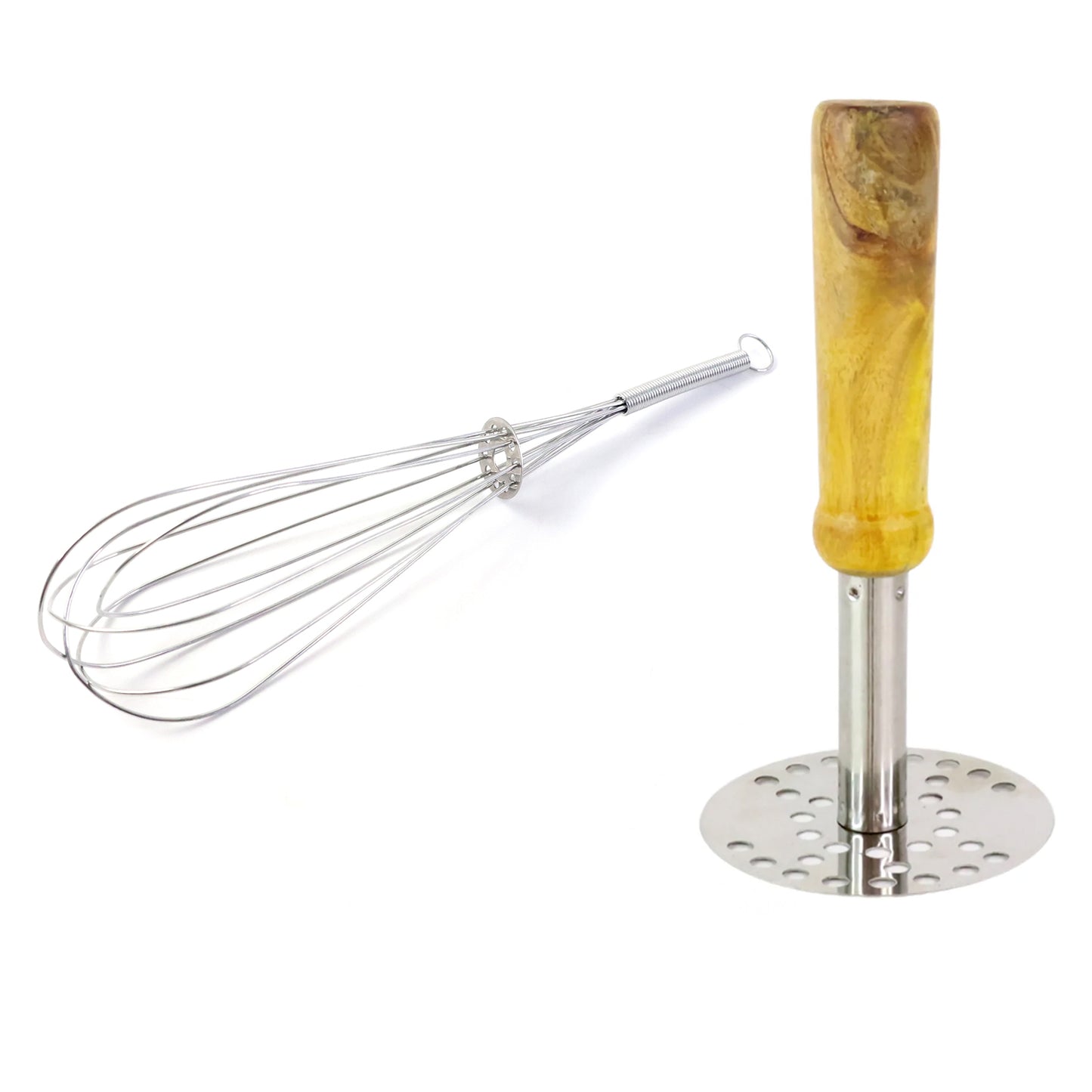 Stainless Steel Whisk and Pav Bhaji Masher Set - 2 Pc Kitchen Tool Combo - Happy Price - Image 4