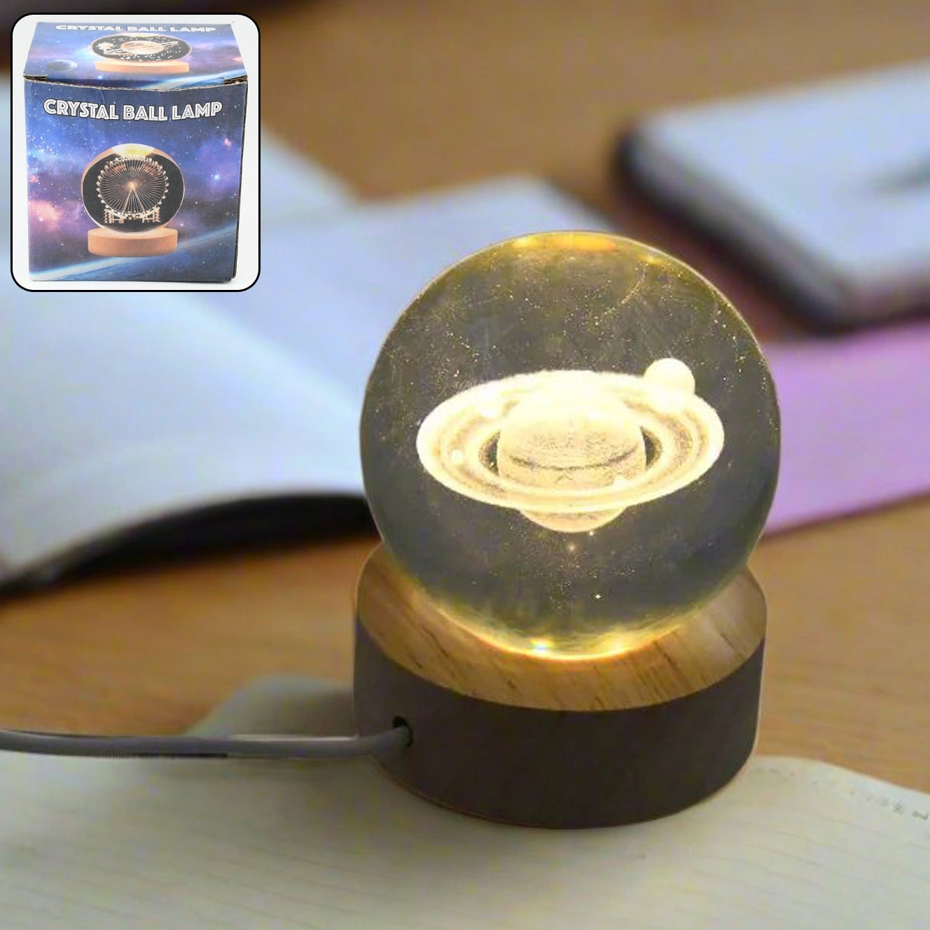 Astronaut  3d Crystal Ball Lamps With Wood Base (1 Pc) - Happy Price - Image 1