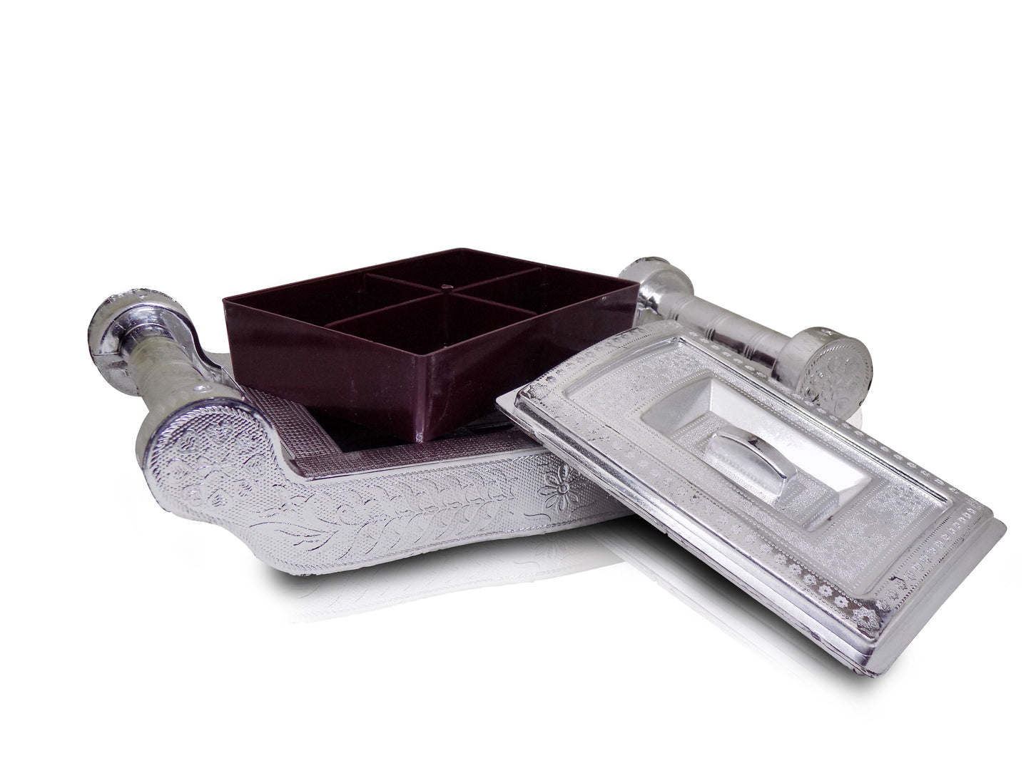 Multipurpose 4 Section Royal Design Silver Storagegift Box - Happy Price - Image 3