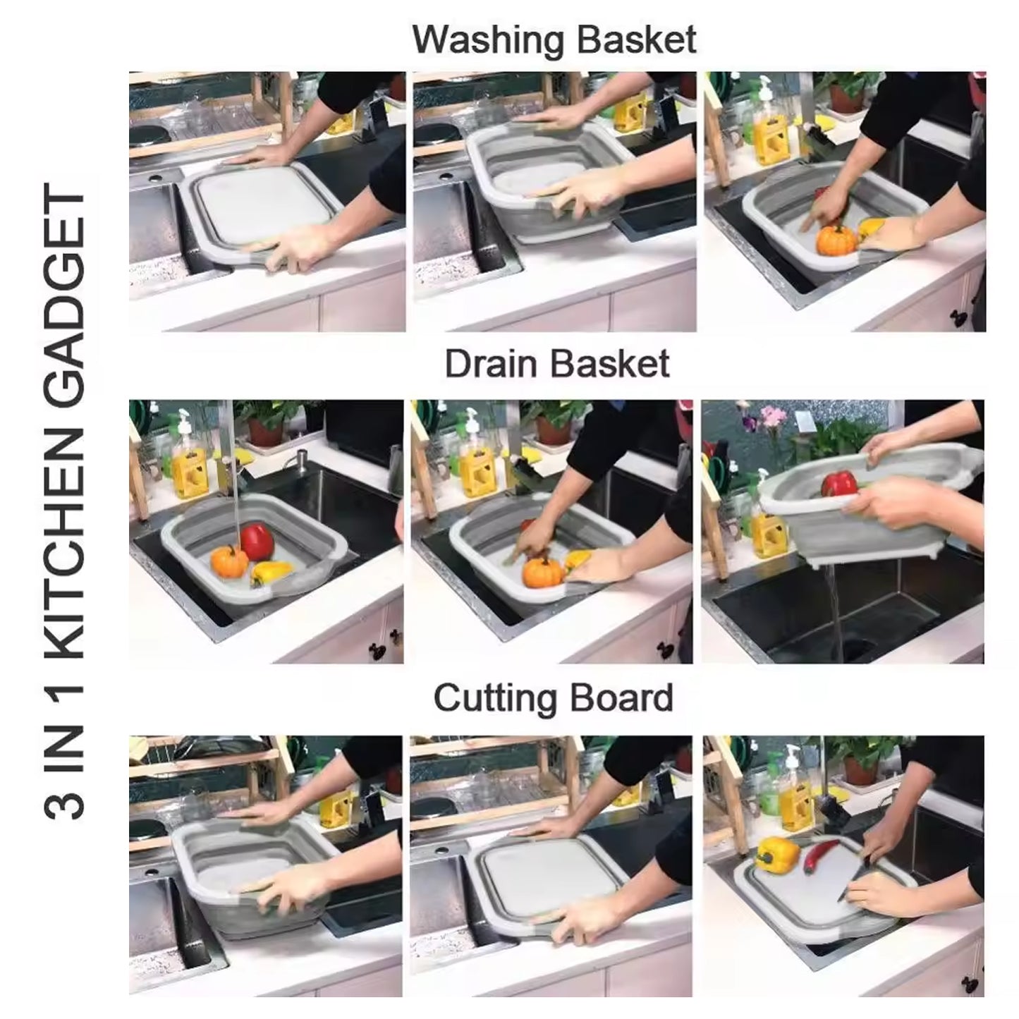 Collapsible Cutting Board With Dish Tub Basket - Happy Price - Image 5