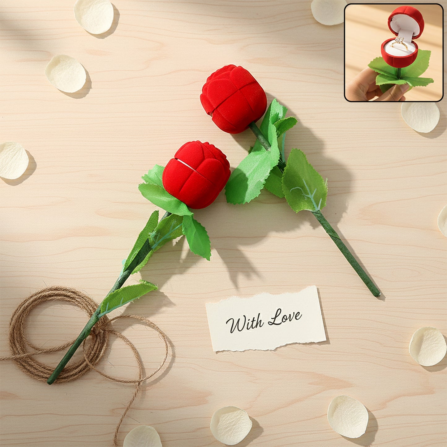 Romantic Rose Ring Box Set - 2 Pcs Flower Shaped Jewelry Holder - Happy Price - Image 6
