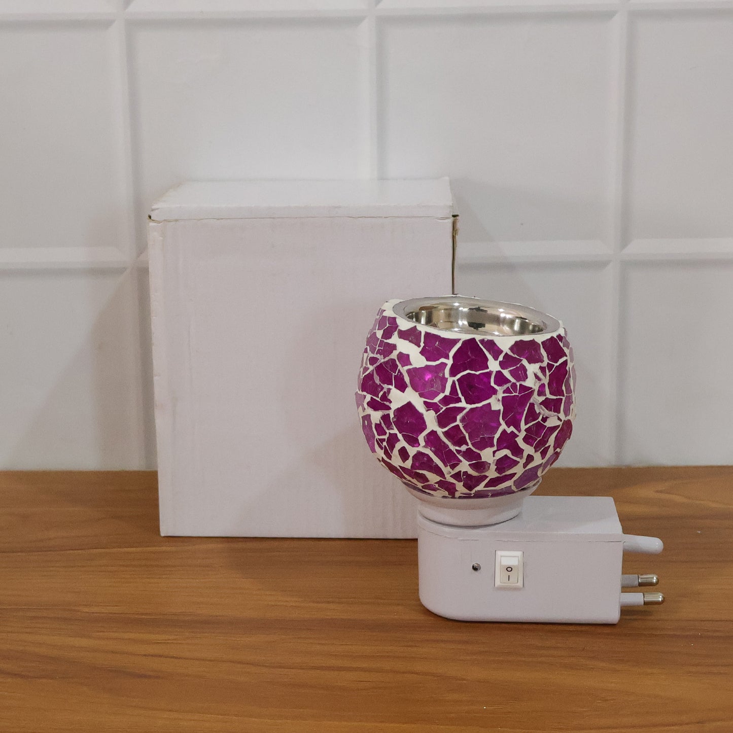 Mosaic Glass Aroma Diffuser & Night Lamp (1 Pc) - Purple Crackle Plug-in - Happy Price - Image 7