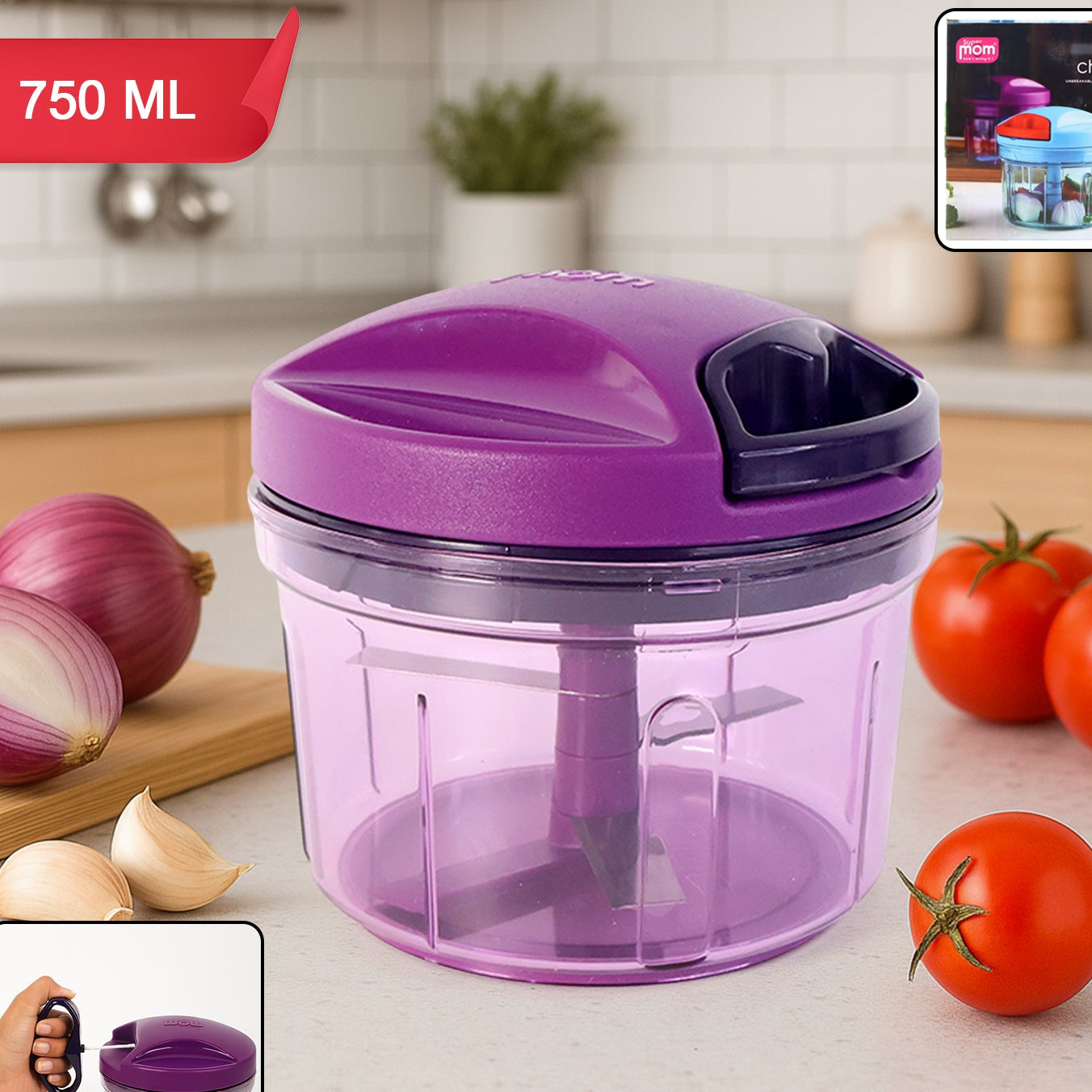 Handy Vegetable Chopper with Pull String, 750 ML Capacity (1 Pc) - Happy Price - Image 1