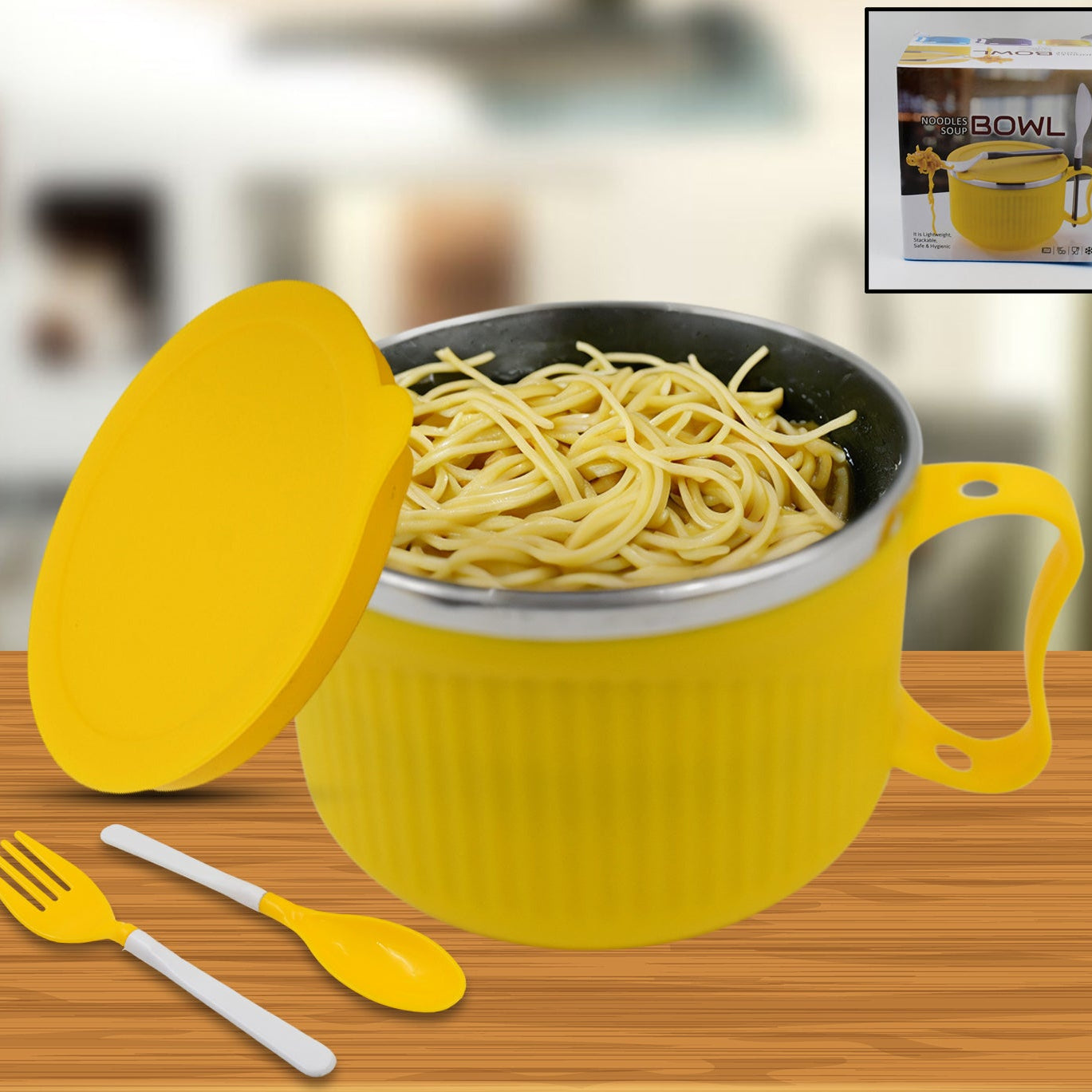 Maggie Bowl With Lid And Handle Soup Bowls For Easy Perfect Breakfast Cereals Fruits Ramen Beverages Essentials Dishwasher Safe Double Layer - Happy Price - Image 1