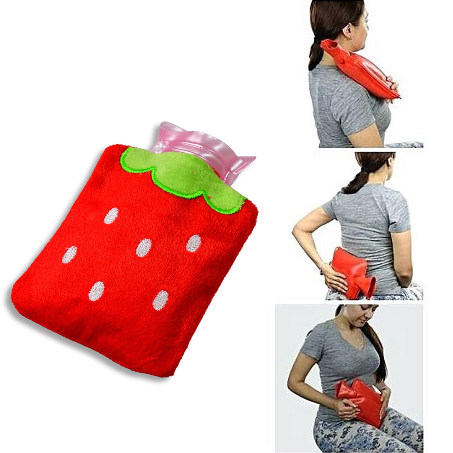 Strawberry Small Hot Water Bag With Cover For Pain Relief Neck Shoulder Pain And Hand Feet Warmer Menstrual Cramps. - Happy Price - Image 3
