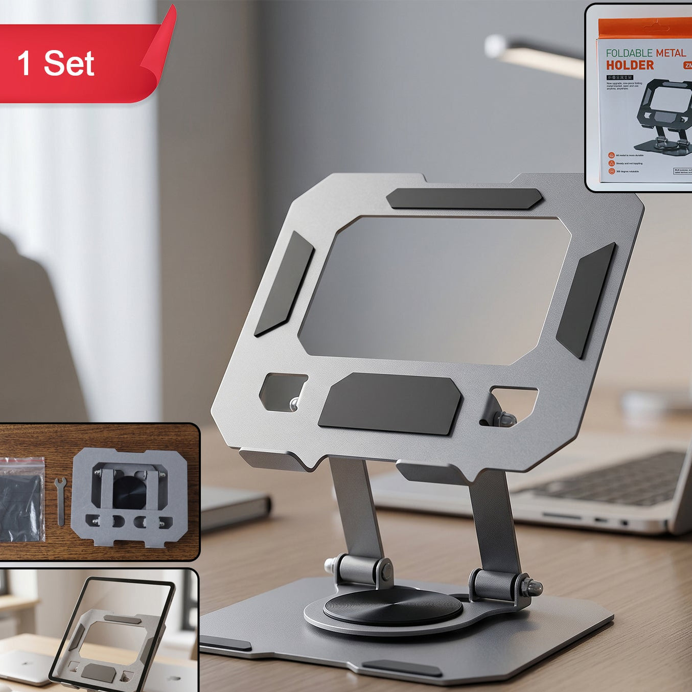 Adjustable Metal Phone and Tablet Stand Holder - Foldable & Portable - Happy Price - Image 1