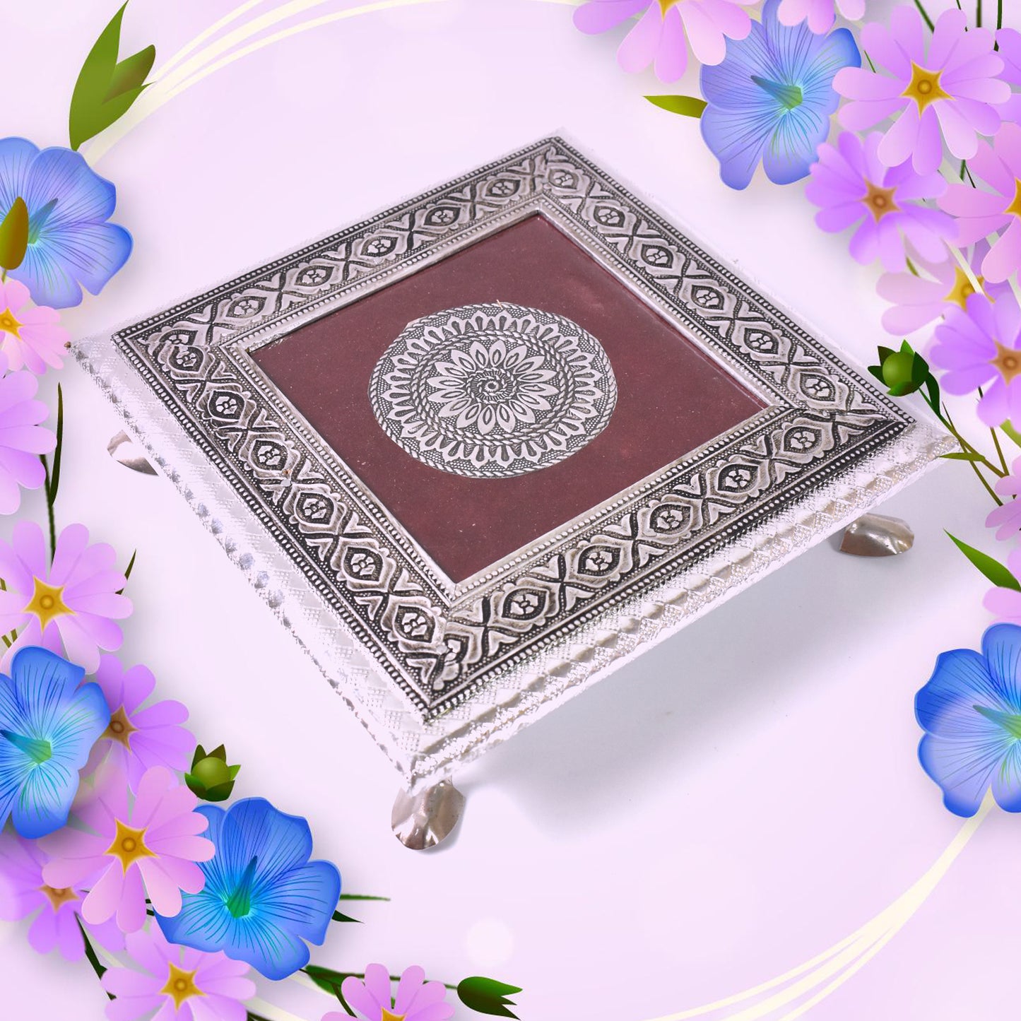 Silver - Square Pooja Chowki Patla  Bajot (2020 Cm  1 Pc) - Happy Price - Image 4