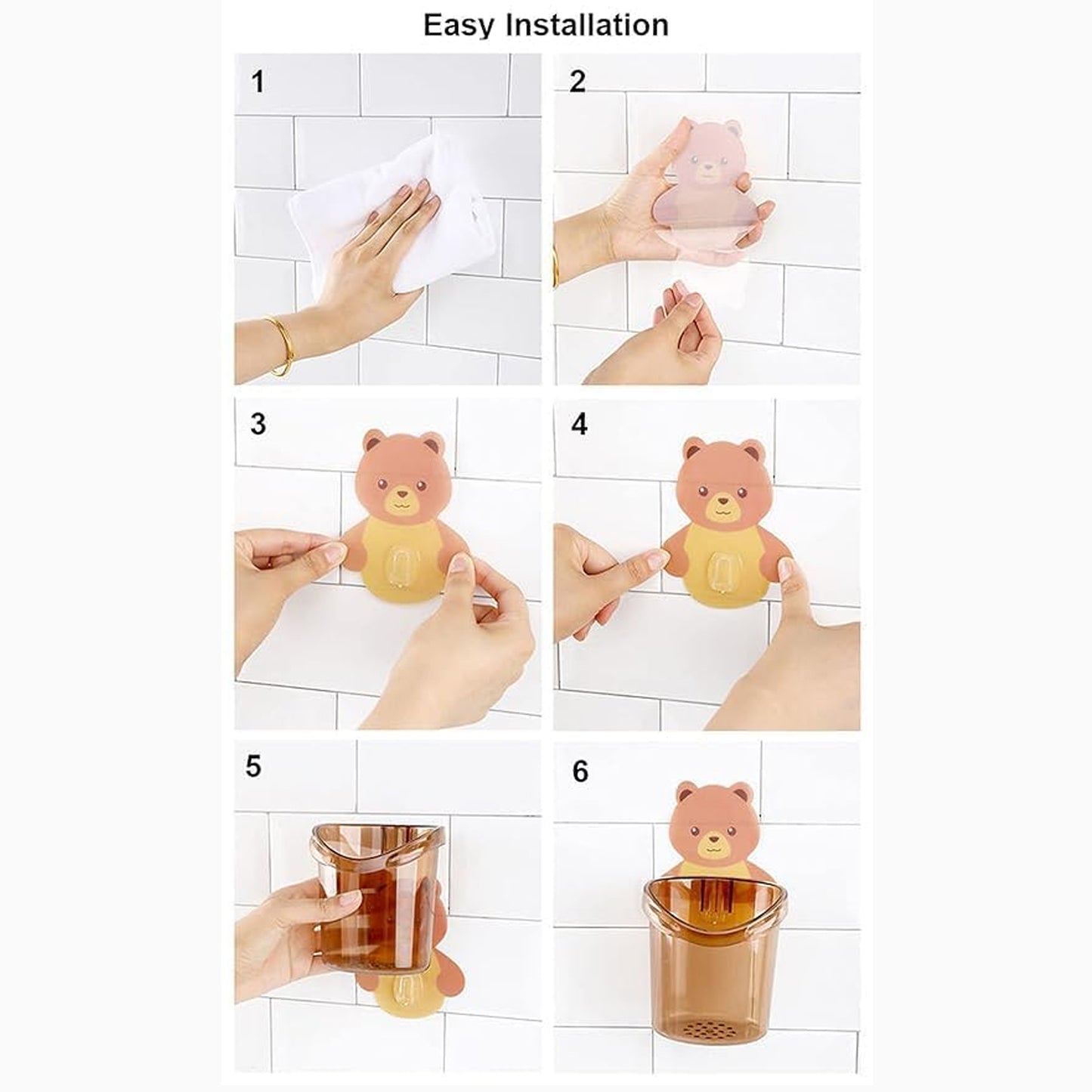 Cute Teddy Bear Toothbrush Holder for Kids - 3 Pc Set - Happy Price - Image 5