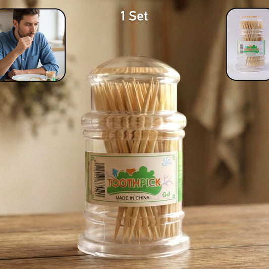 Wooden Toothpick Dispenser Set with Clear Jar - 1 Set - Happy Price - Image 1