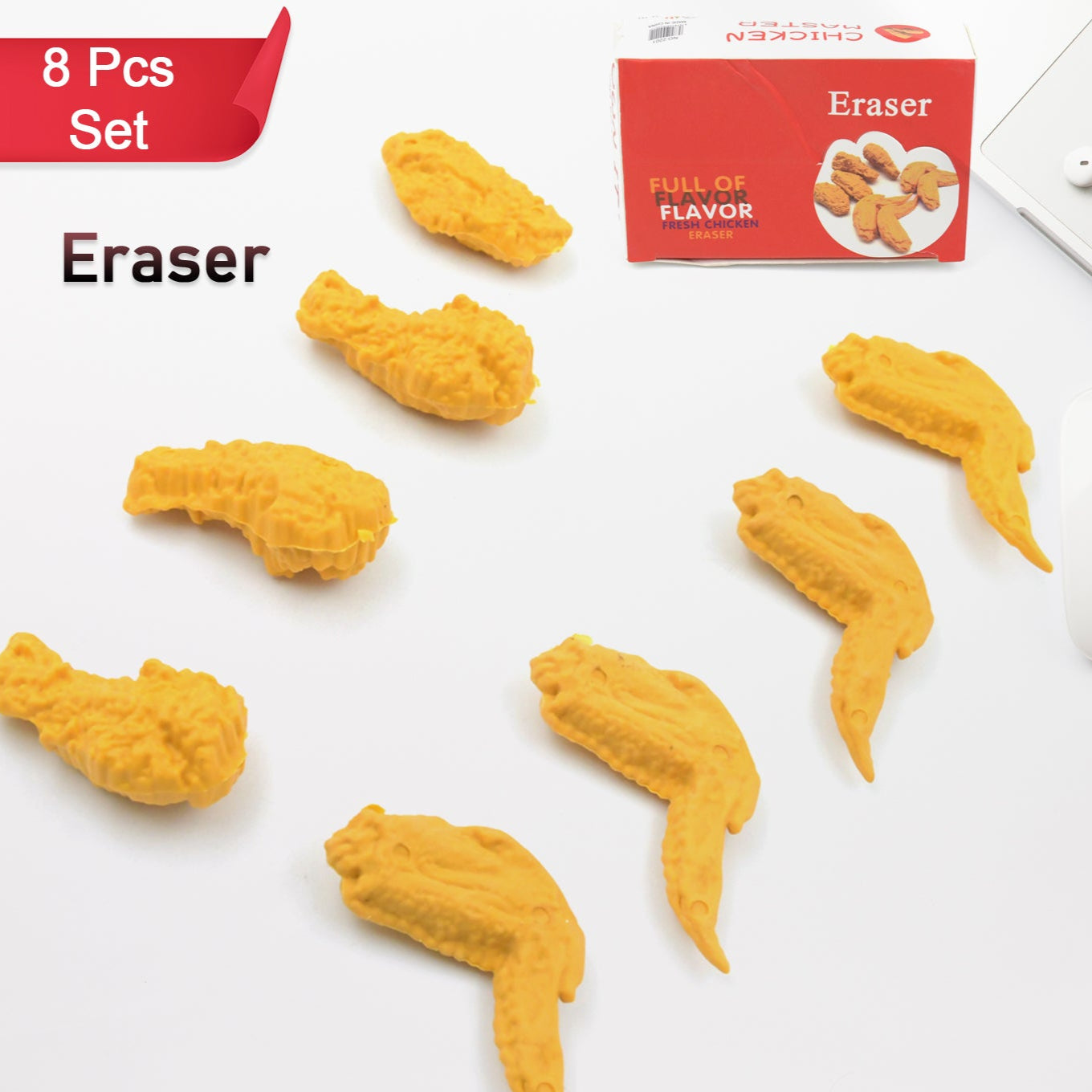 Cute Erasers Pencil Eraser Chicken Wings Chicken Legs Eraser Student School Supplies Gifts Chicken Rubber Drawing Small Eraser Office Accessory Fun Back To School Supplies Gifts Party Favor For Kids Adults Students (8 Pcs Set) - Happy Price - Image 1