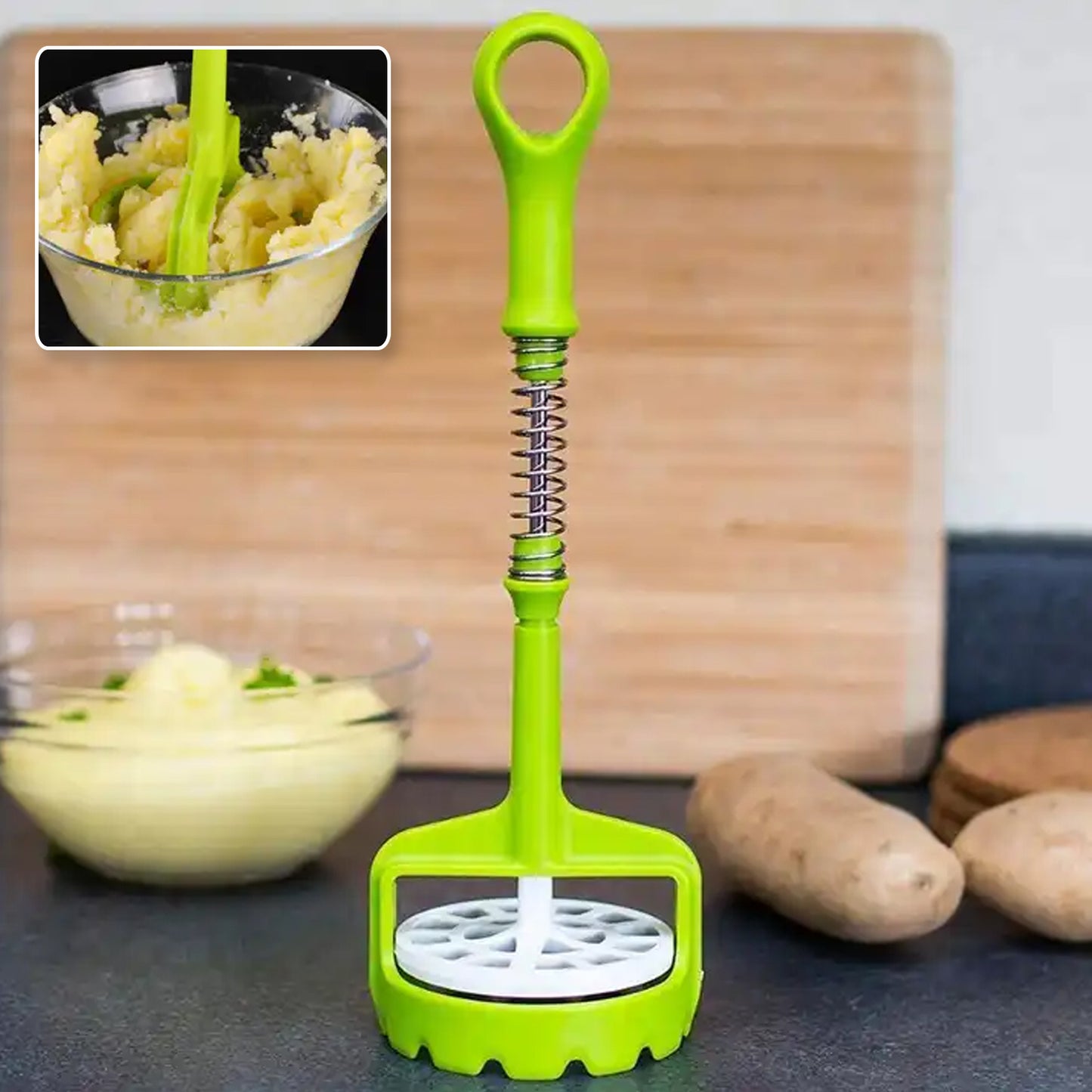 Multi Functional One-handed Plastic Manual Mashed Potatoes Masher Mash Sweet Potato Masher With Comfort Grip And Stainless-steel Spring Design For Nonstick Pans (1 Pc) - Happy Price - Image 5