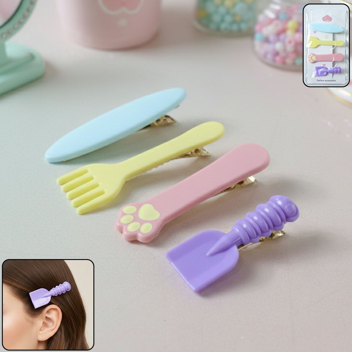 Cute Cartoon Hair Clips Set (4 Pc) - Stylish Girls Hair Accessories - Happy Price - Image 2