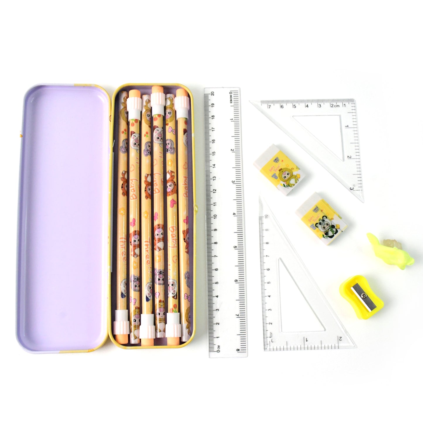 Complete Geometry Stationery Set with Cartoon Metal Box - 1 Set - Happy Price - Image 2