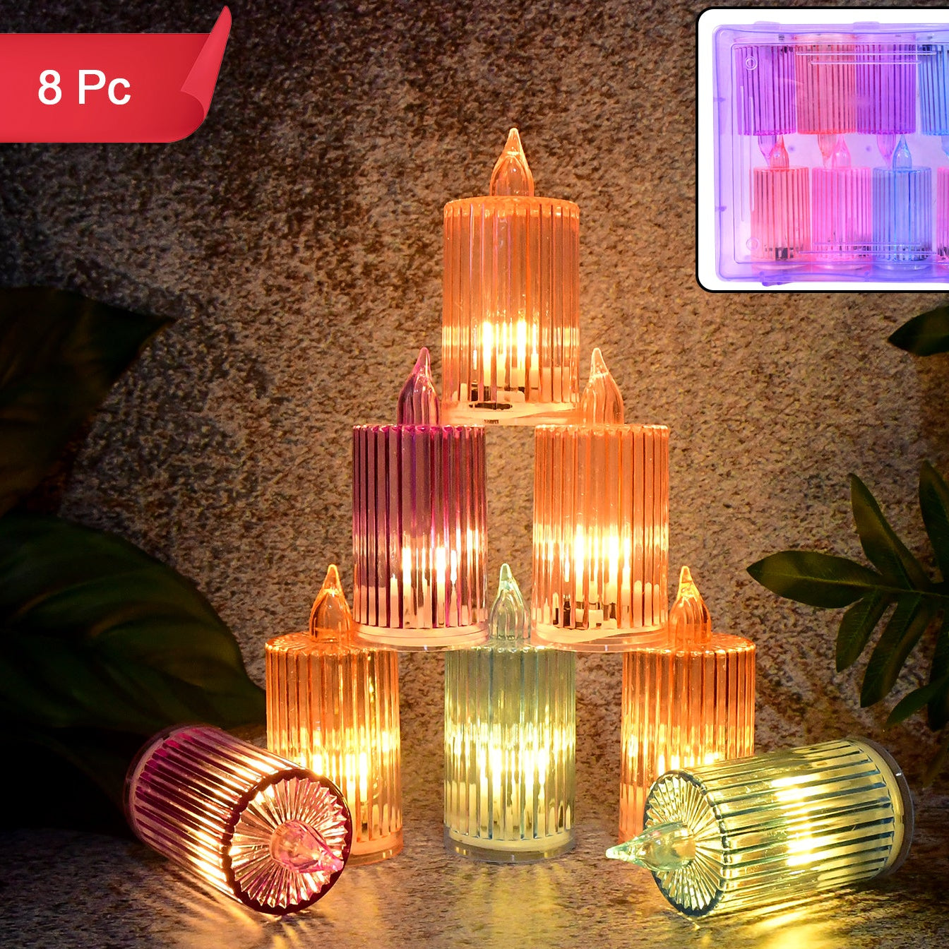 Decorative Flameless Electronic Led Candle Light Set (8 Pc)