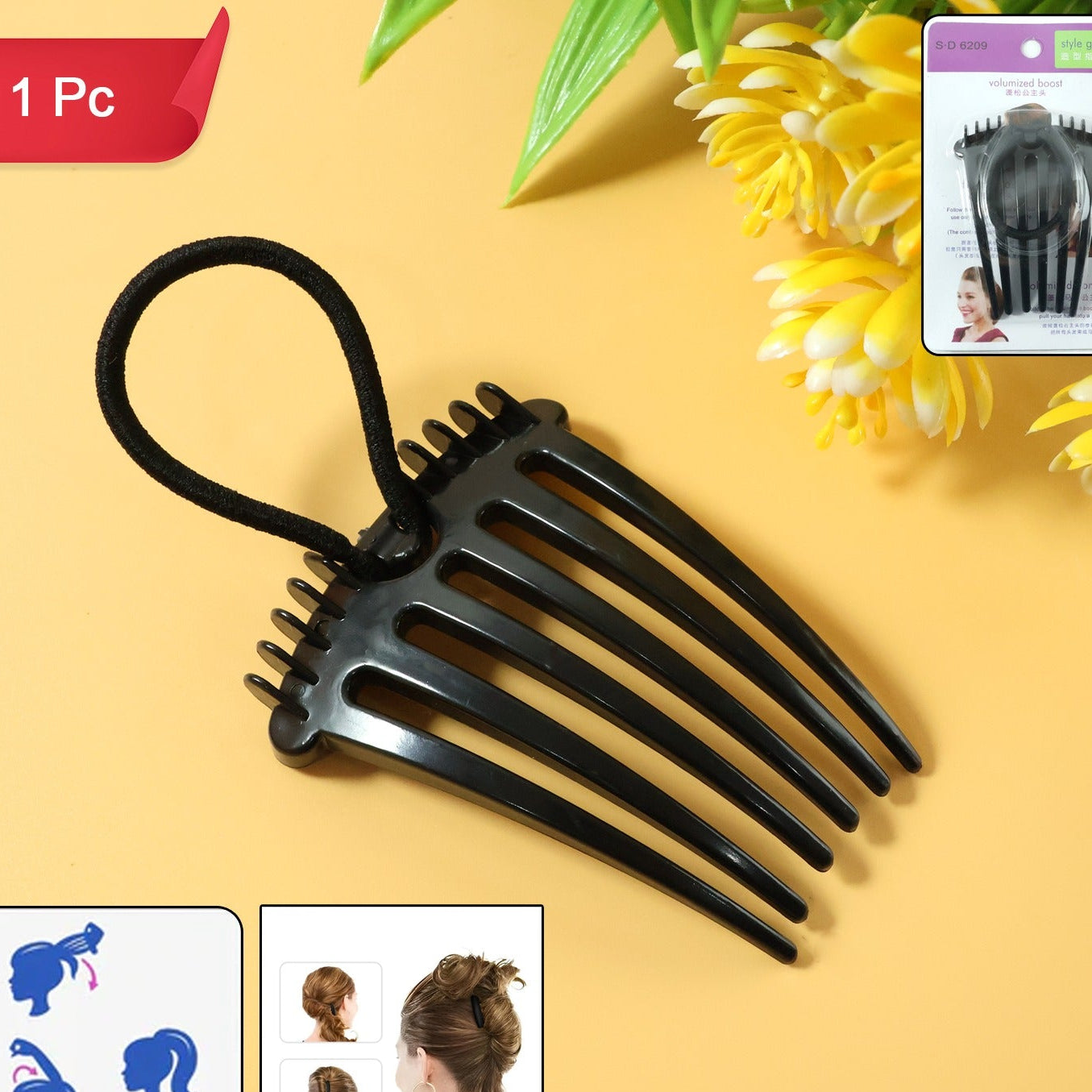 Volumizing Hair Comb Clip with Elastic Loop for Instant Volume - 1 Pc - Happy Price - Image 1