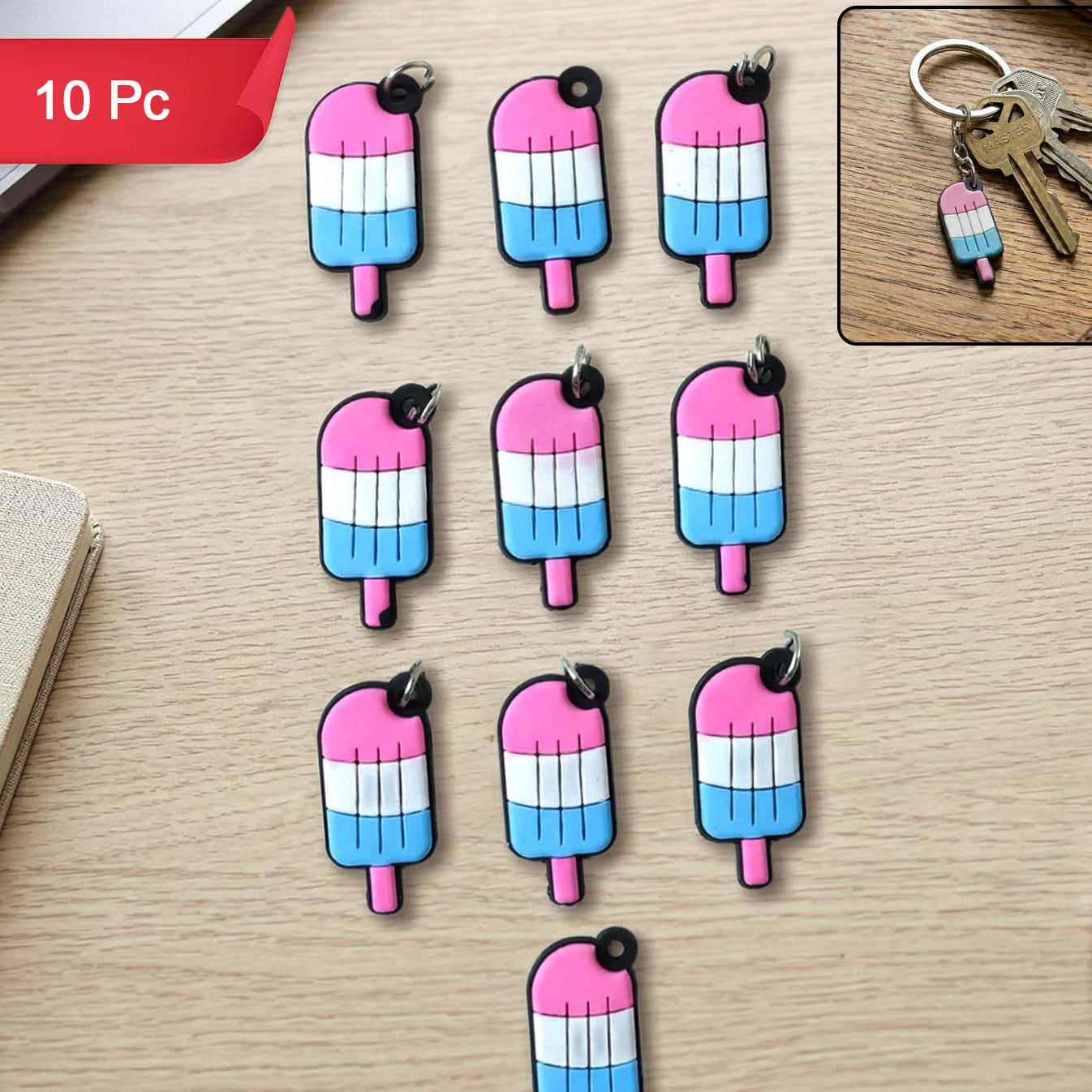 Cute Ice Cream Shape Bag Charm Keychain Set (10 Pc Set)
