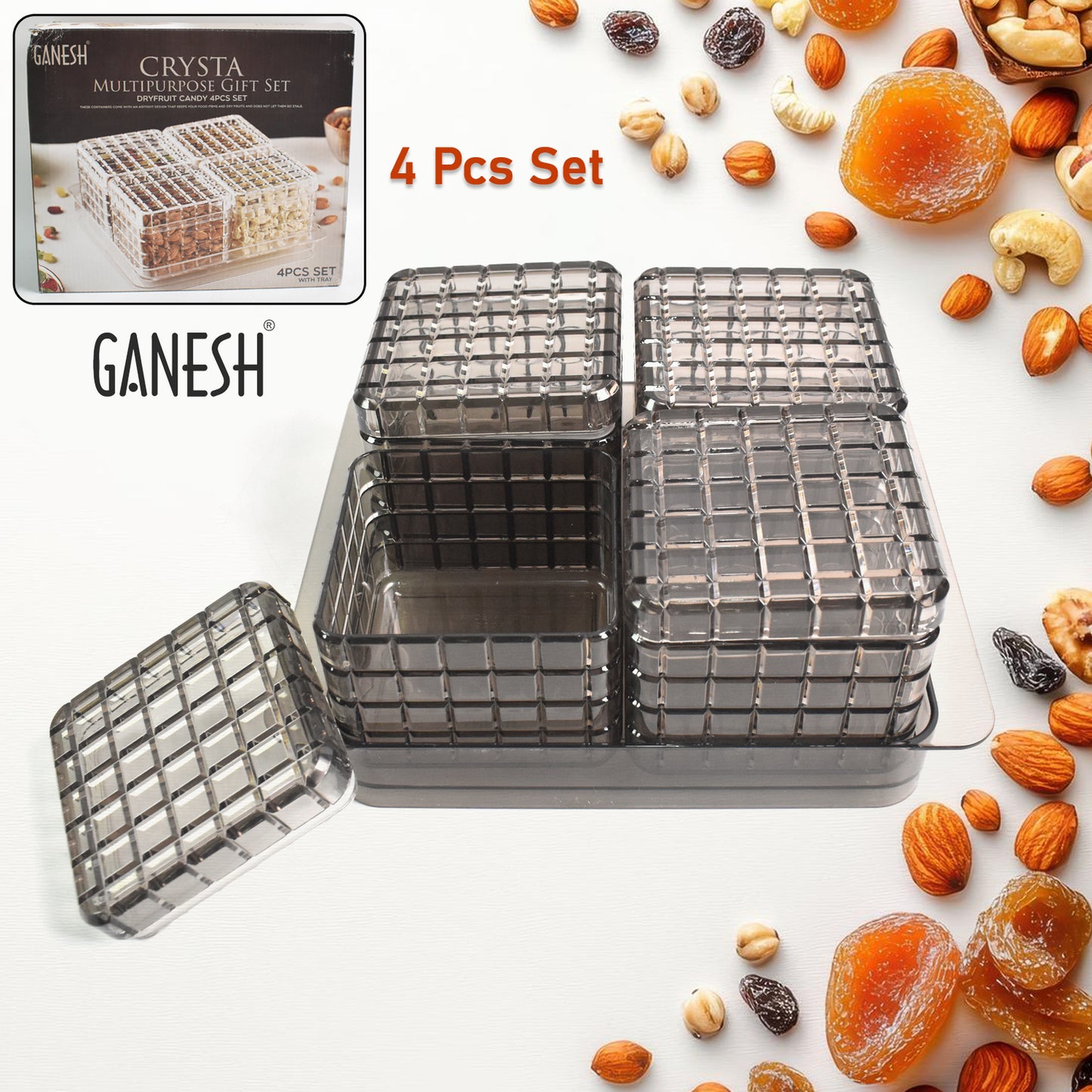 Ganesh Multipurpose Gift Set Dry Fruit Candy (4 Pcs Set  With Tray) - Happy Price - Image 2