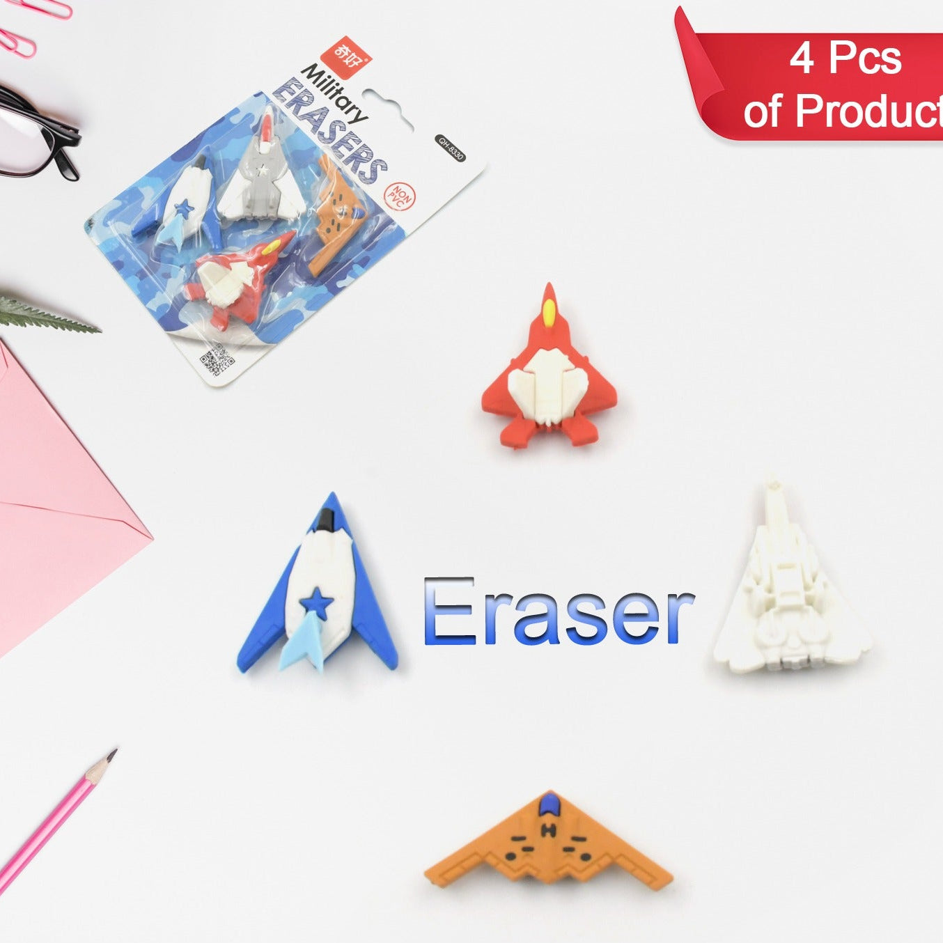 4360 Eraser For Kids Gun  Plane  Shape Eraser Eraser Set  School Eraser Stylish Eraser Eraser For Kids School Eraser For Artist Cute Birthday Gifts For Kids Birthday Return Gifts (4 Pc Set)
