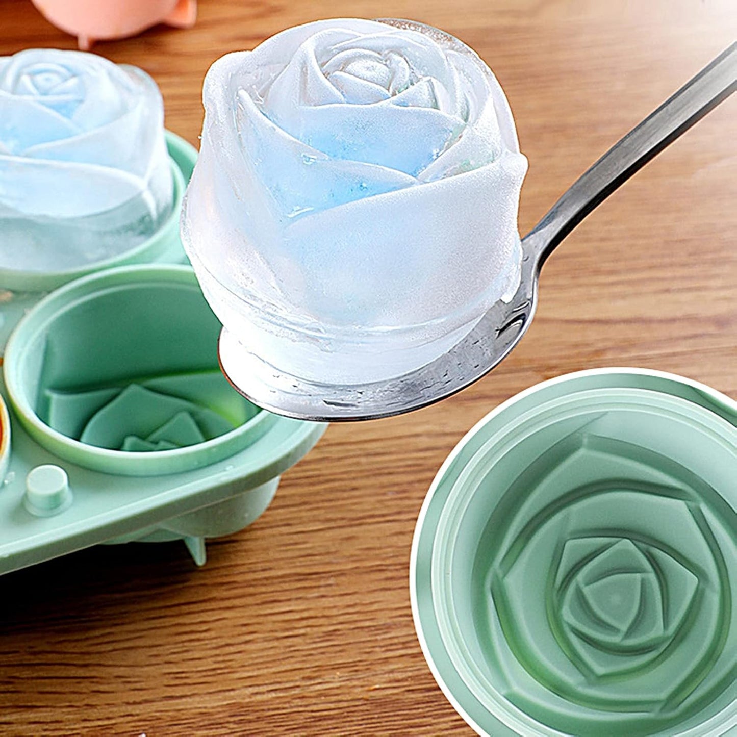 4 Cavity Rose Shape Ice Mold with Lid - Silicone Drink Chiller Tray (1 Pc) - Happy Price - Image 3