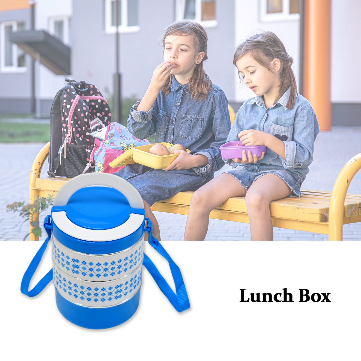 3 Layer Adjustable Insulated Tiffin Set Of 1 Blue 3 Containers Lunch Box - Happy Price - Image 3