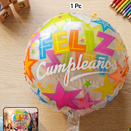 Colorful Feliz Cumpleanos Round Foil Balloon (1 Pc)
